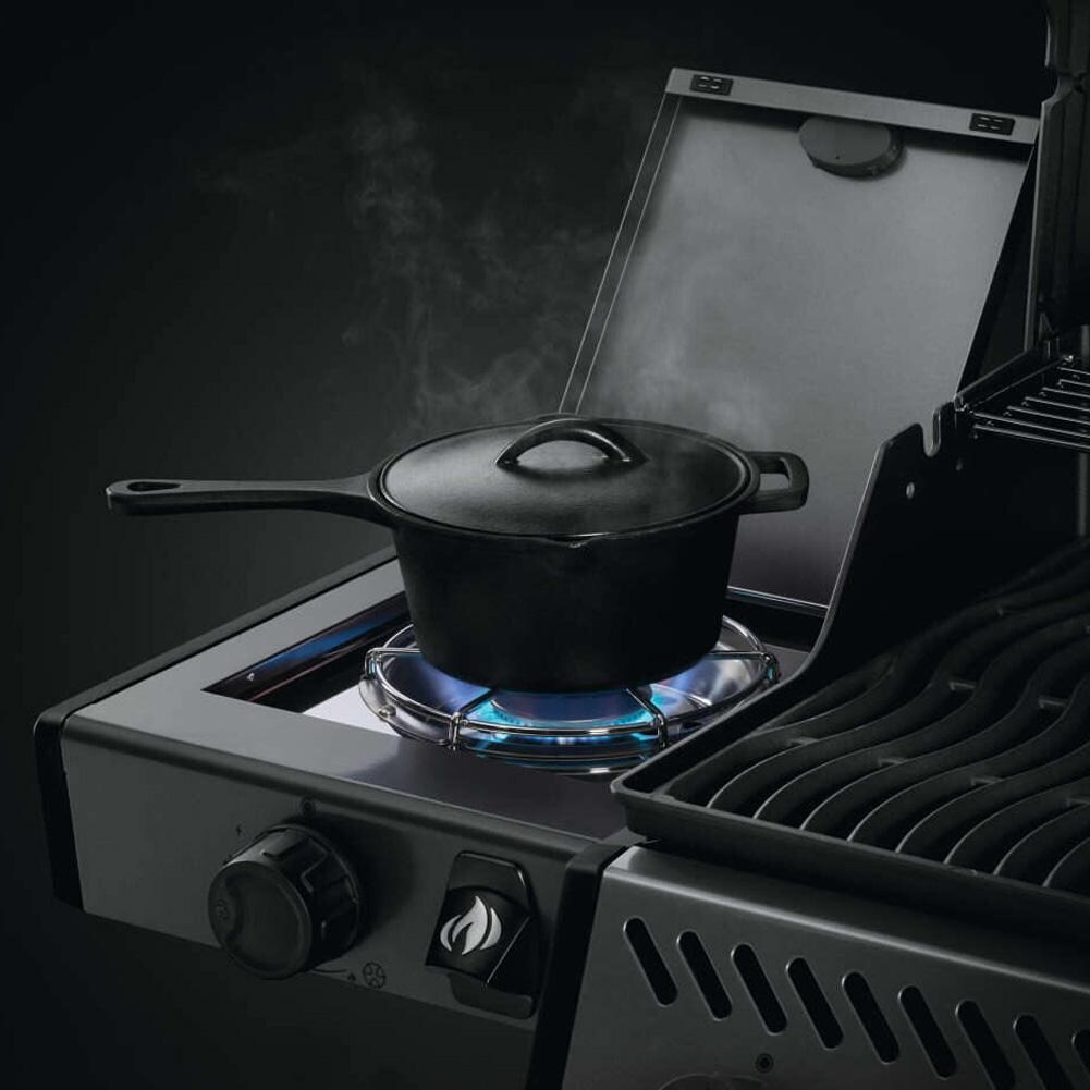 Napoleon F425DSBPGT-ECP Freestyle 425 4 Burner Propane Gas Grill w/ Range Side Burner - Graphite Grey - Side Burner Cooking - Detail thumbnail