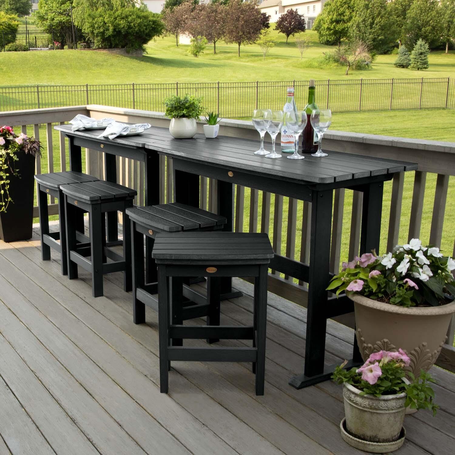 Hart Lane 6 Pc Recycled Plastic Counter Height Dining Set in Black By Lakeview - Tables Against Railing - Lifestyle thumbnail