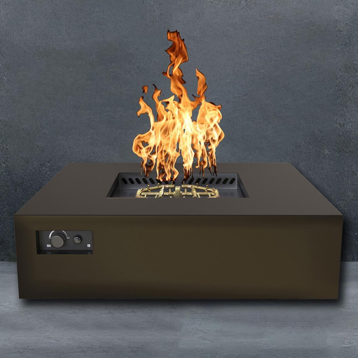 AON 56 Inch Square Powder Coated Steel Propane Fire Pit Table W/ Platinum Ignition in Bronze By Warming Trends - Fire - Detail thumbnail