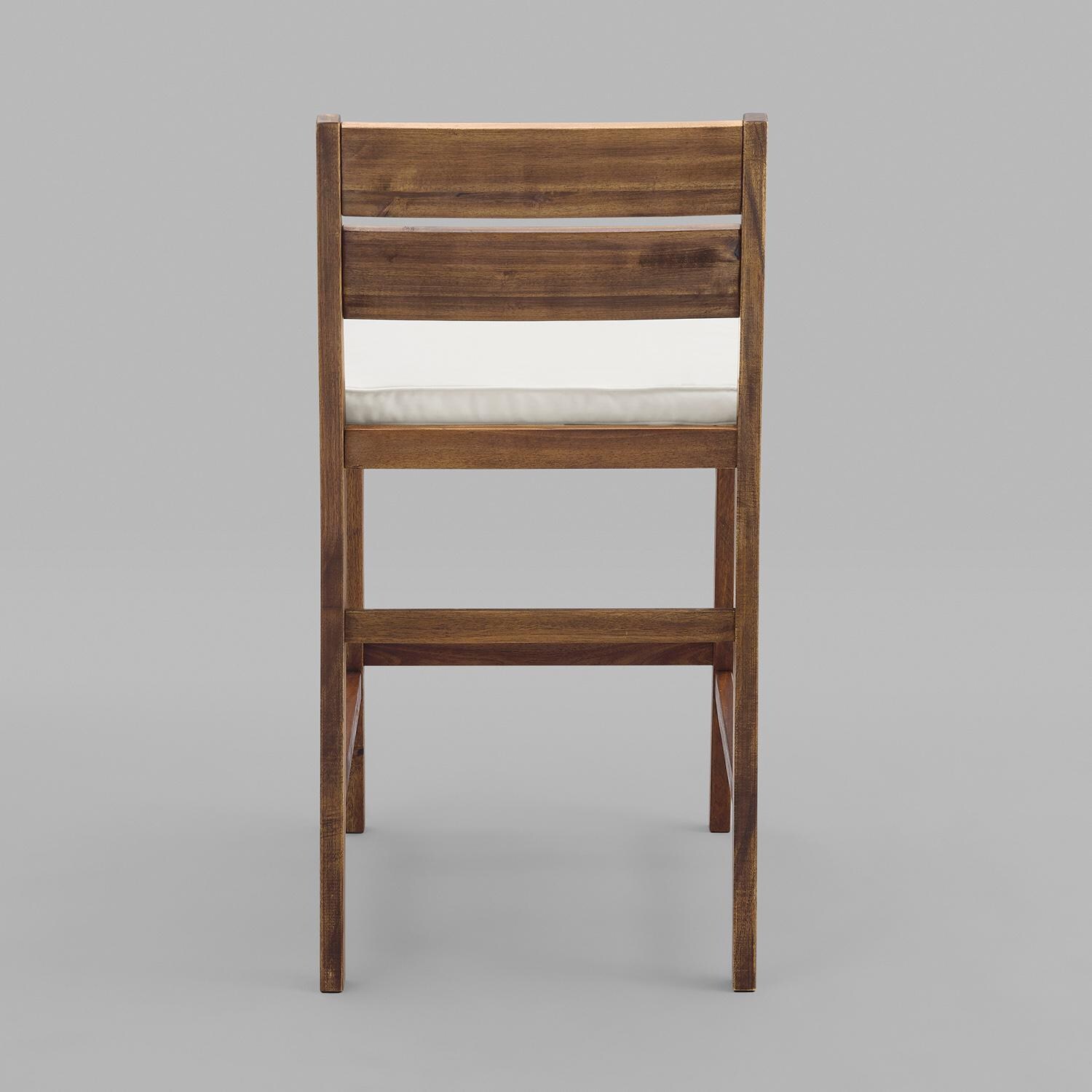 Ultimate Patio 2 Piece Acacia Patio Counter Height Bar Stool Set W/ Off-White Cushions - Dark Brown - Rear View thumbnail