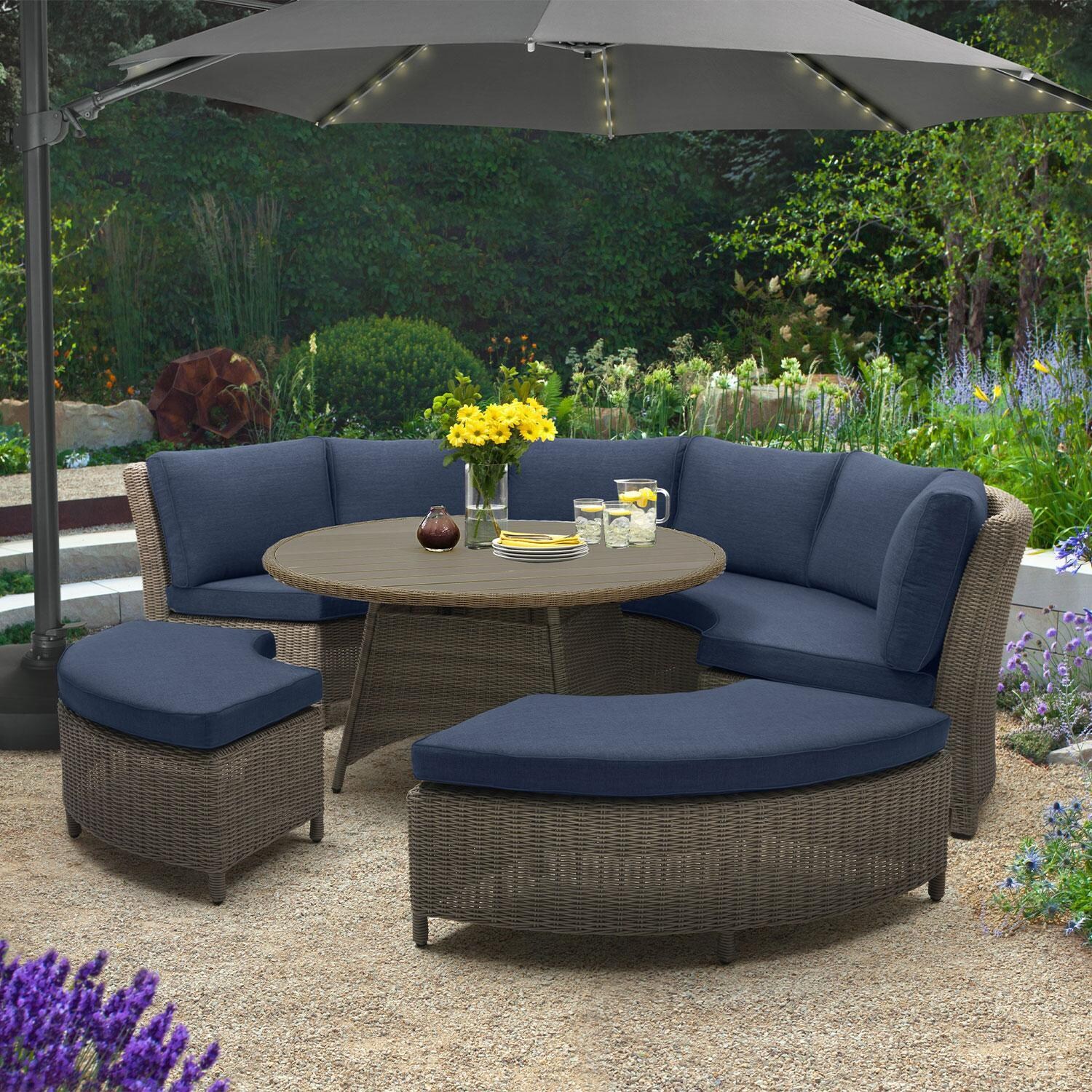 Palma 5 Pc Wicker Round Seating Set in Spectrum Indigo By KETTLER