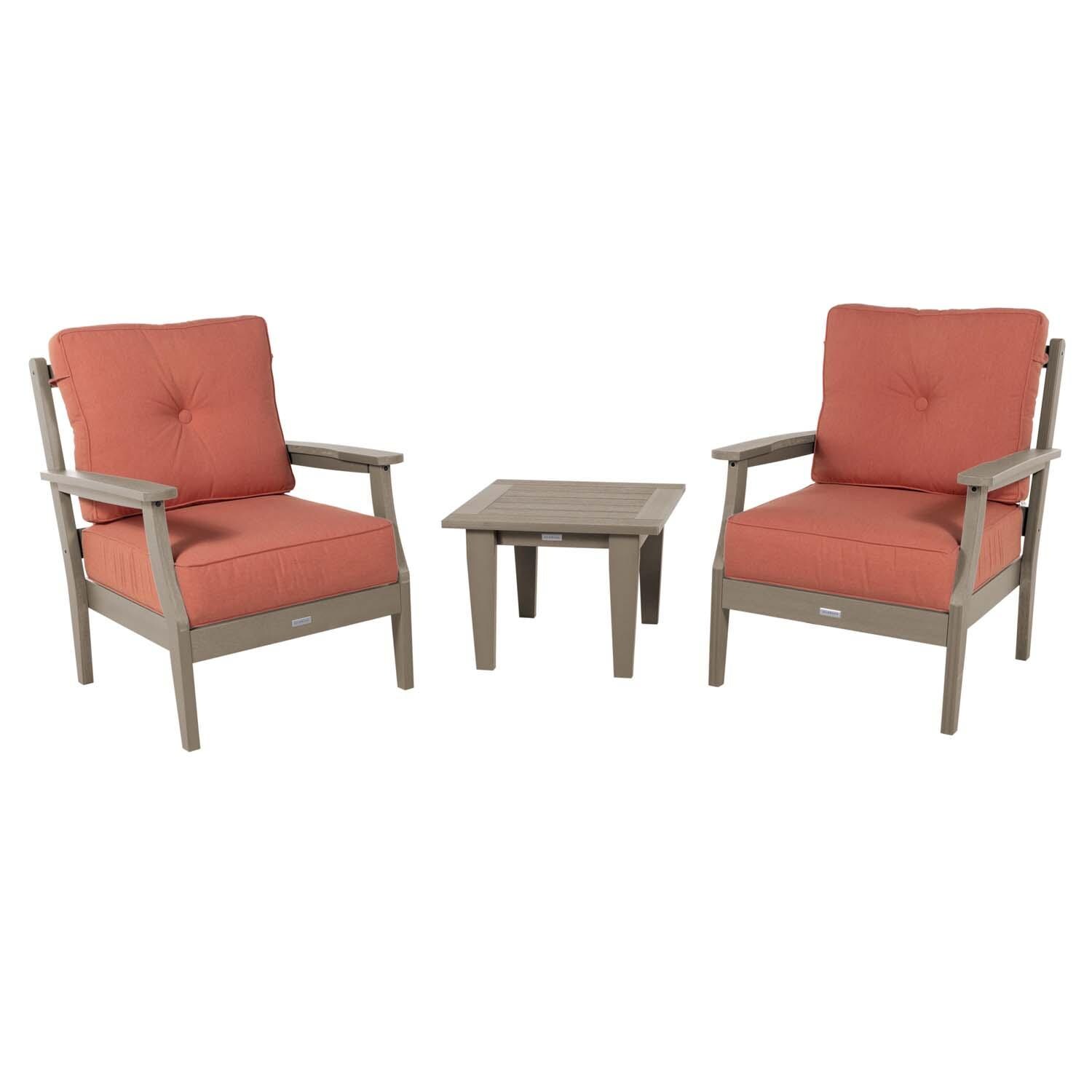 Blushing Bay 3 Pc Recycled Plastic Seating Set in Canvas Persimmon/Woodland Brown by Lakeview Outdoor Designs - White Background thumbnail