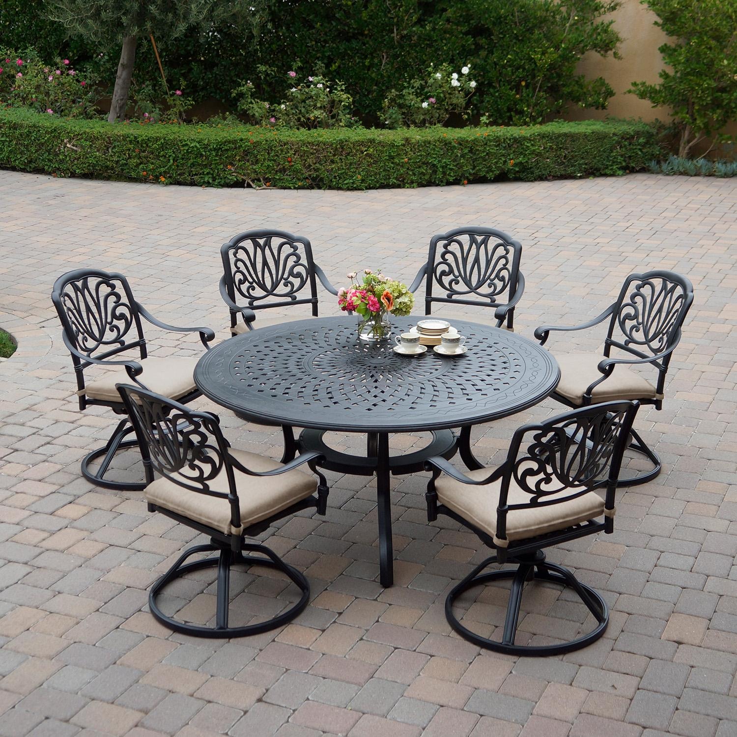 Darlee Elisabeth 7-Pc Dining Set w/ 60-Inch Round Table & Swivel Rockers in Antique Bronze/Beige - Full Set - Lifestyle thumbnail