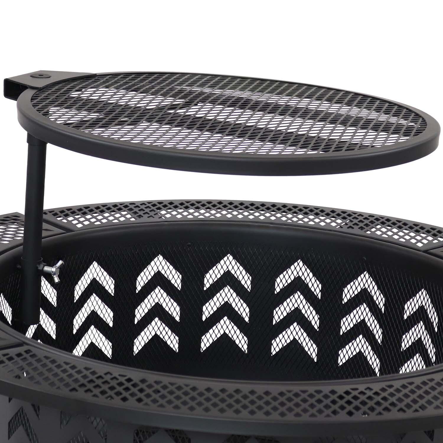 33 Inch Round Steel Wood Burning Fire Pit & Grill in Black By Ultimate Patio - Grill - Detail thumbnail