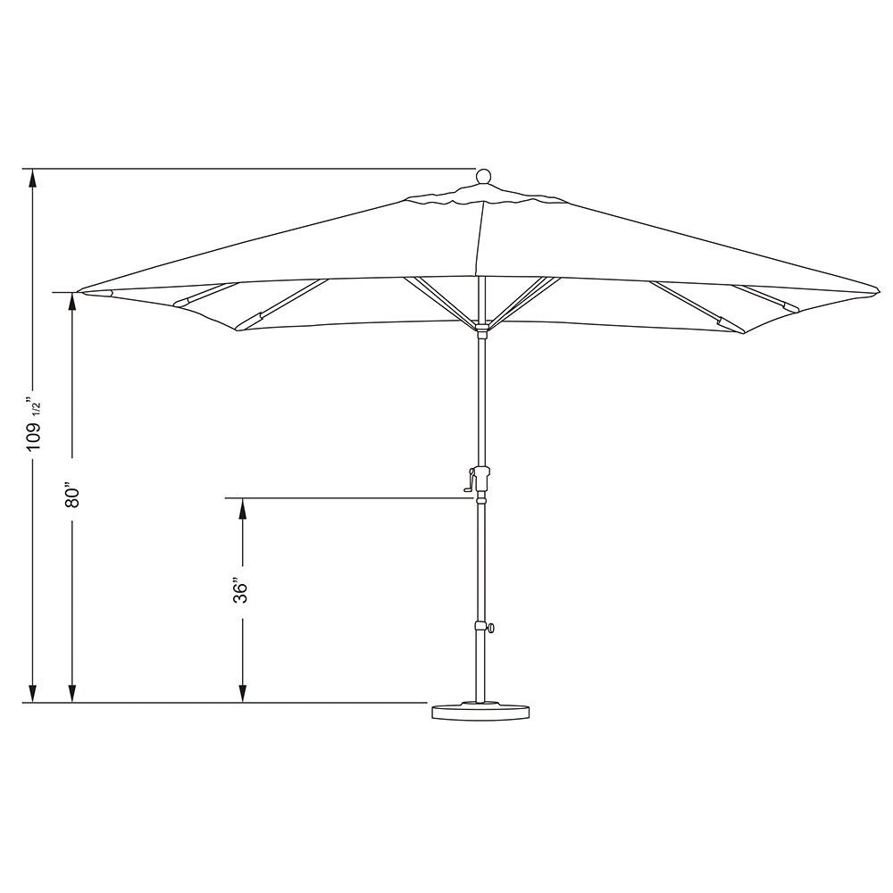 California Umbrella 11 X 8 Ft Rectangular Aluminum Patio Umbrella W/ Crank Lift & Aluminum Ribs - Line Drawing thumbnail