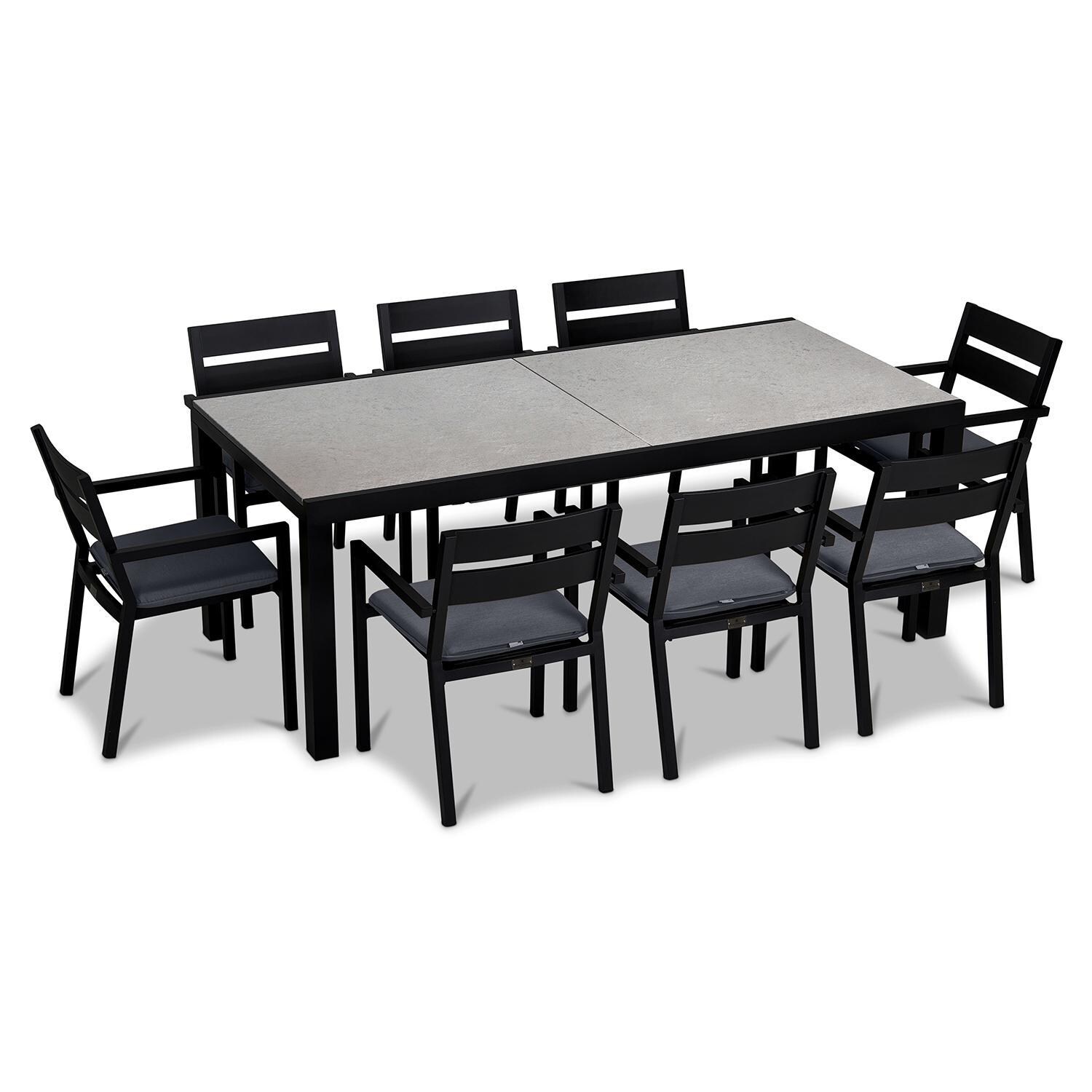 Calm Bay 9 Pc Extendable Dining Set in Black/Canvas Charcoal by Lakeview - White Background thumbnail
