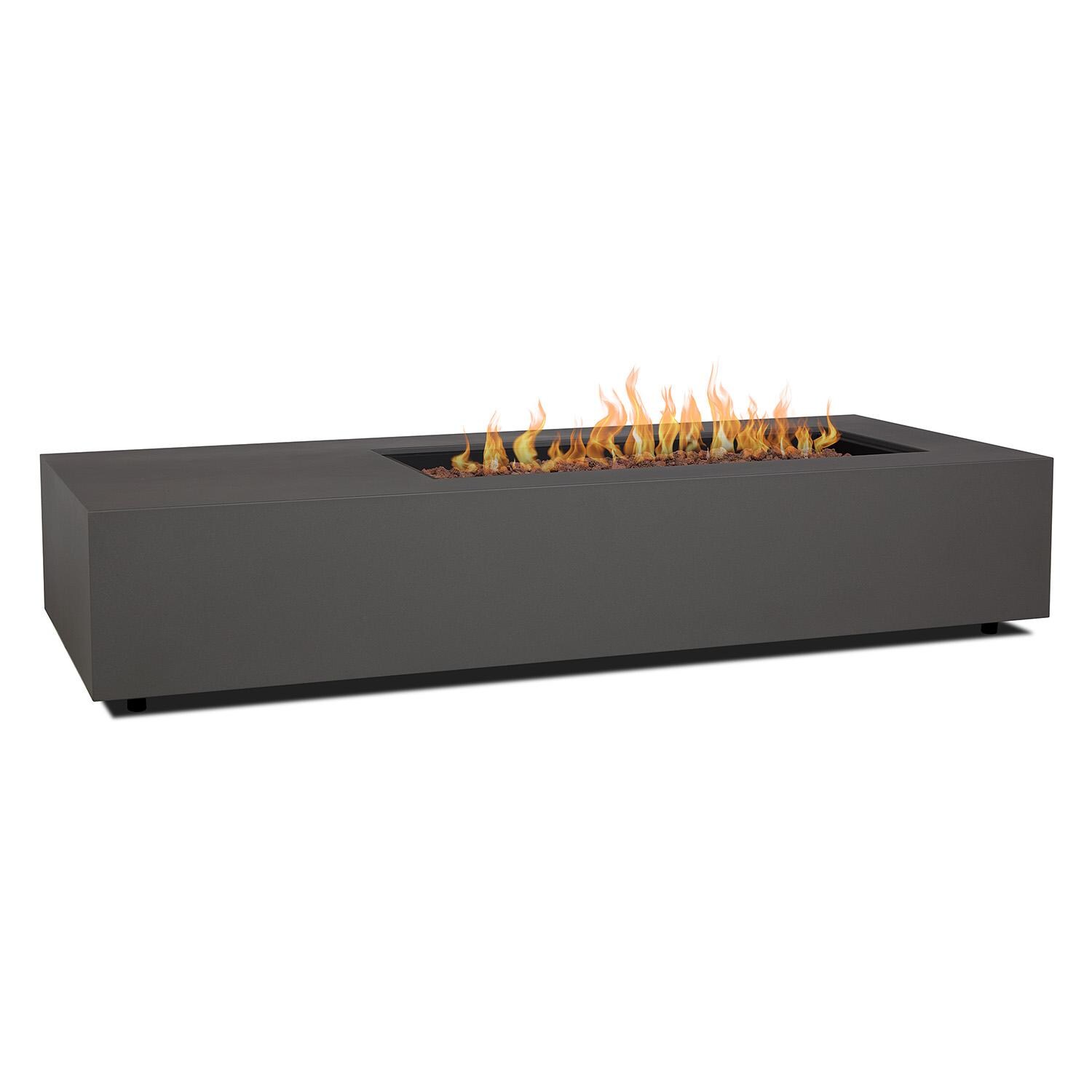 Elysian 75-in Rectangular Steel Propane Fire Pit Table in Weathered Slate by Lakeview - Lit - White Background thumbnail