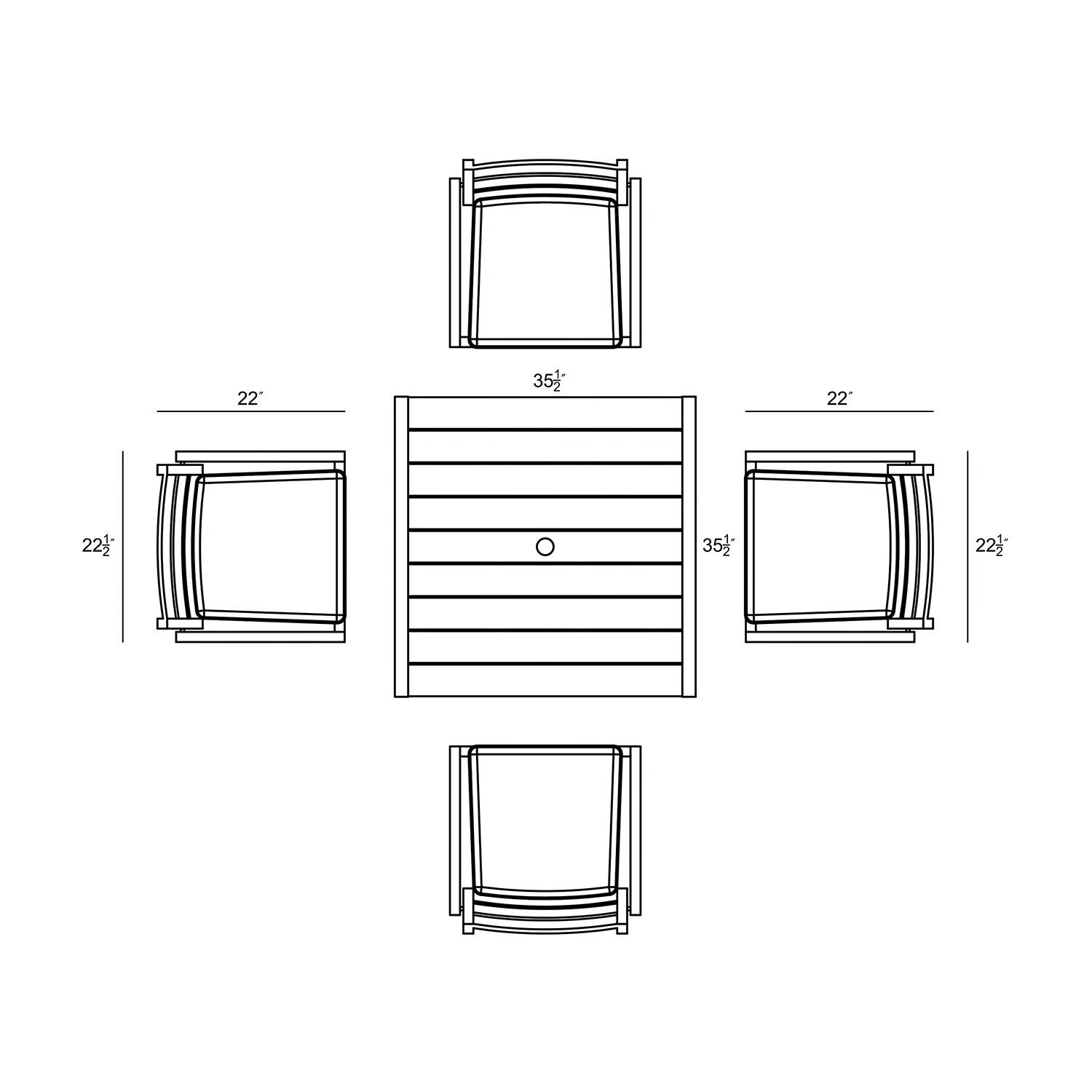 Calm Bay Classic 5 Pc Square Dining Set in Slate/Cast Silver by Lakeview - Dimensional 3 thumbnail