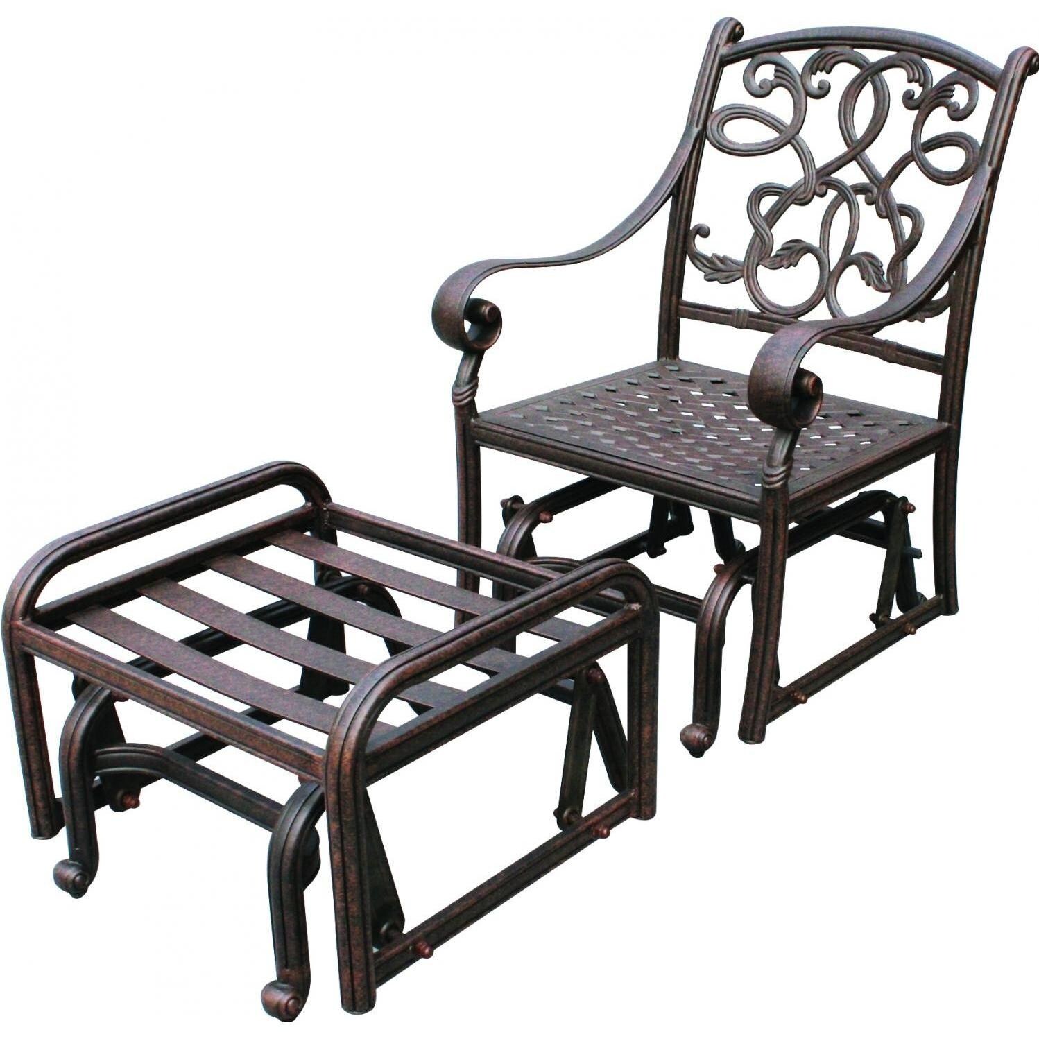 Darlee Santa Monica Cast Aluminum Patio Glider Club Chair With Ottoman