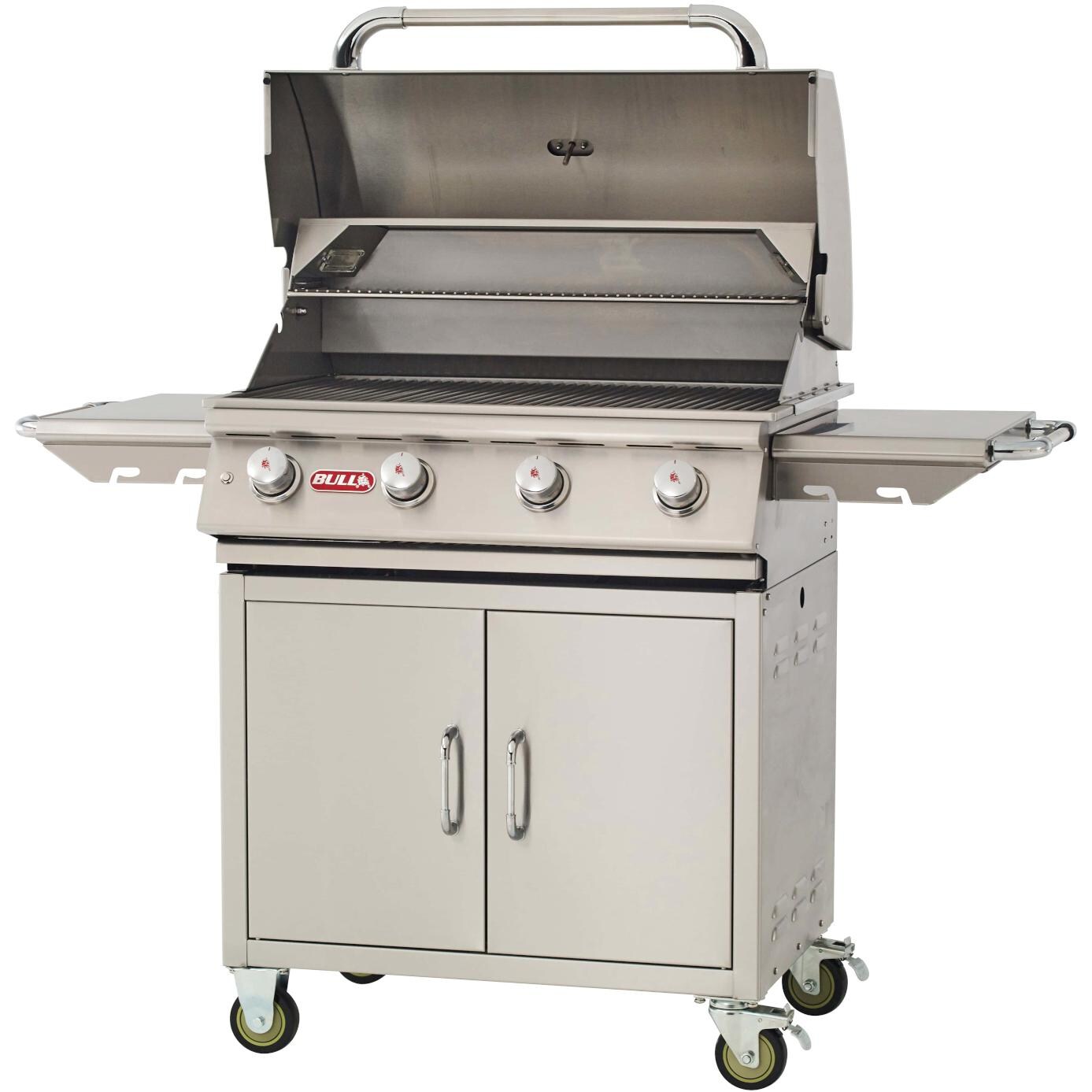 Bull 87002 Lonestar Select 32-Inch 4-Burner Freestanding Natural Gas Grill - Angled View With Hood Open thumbnail