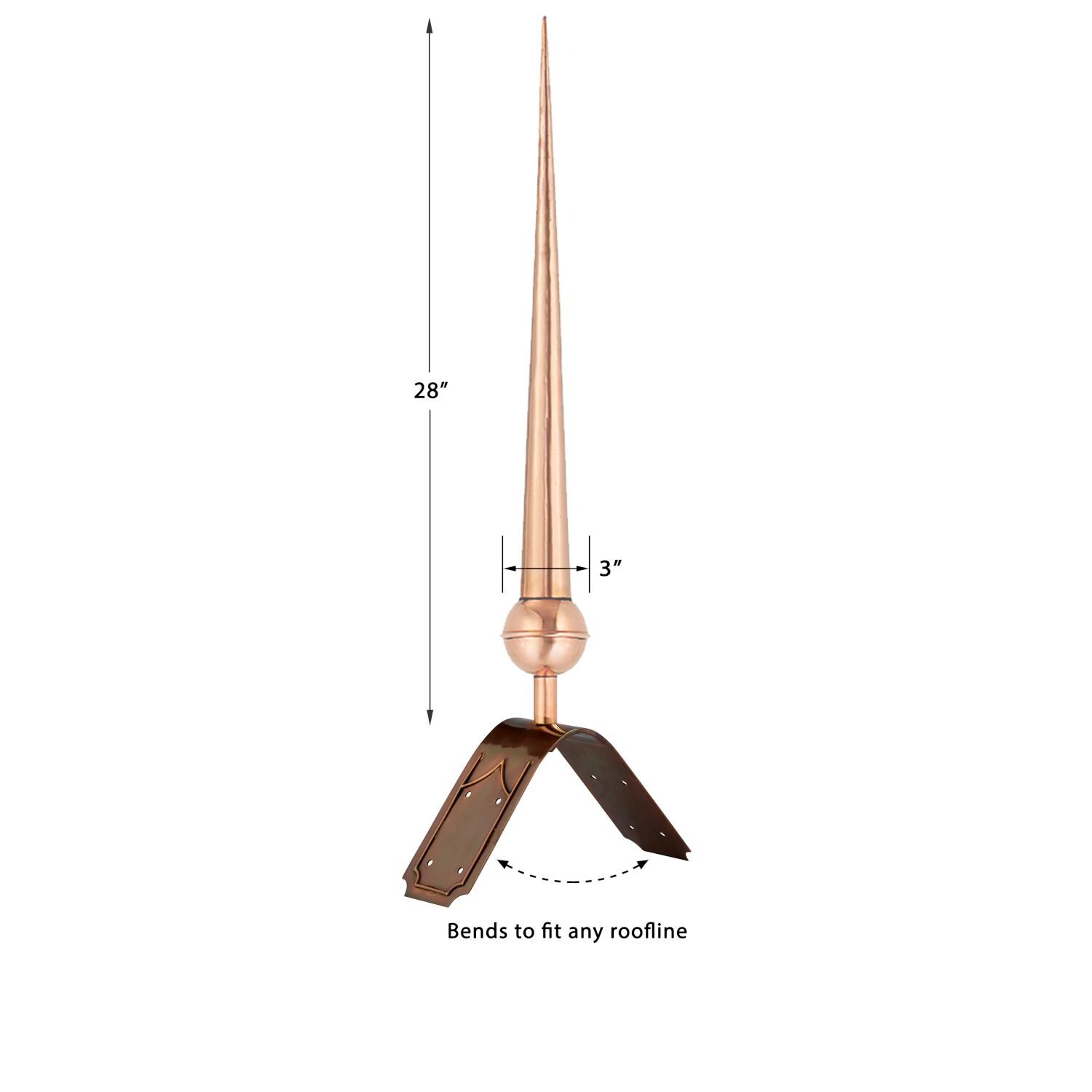 Gawain Polished Copper Rooftop Finial W/ Decorative Copper Mount - 28 Inches - Dimensions thumbnail