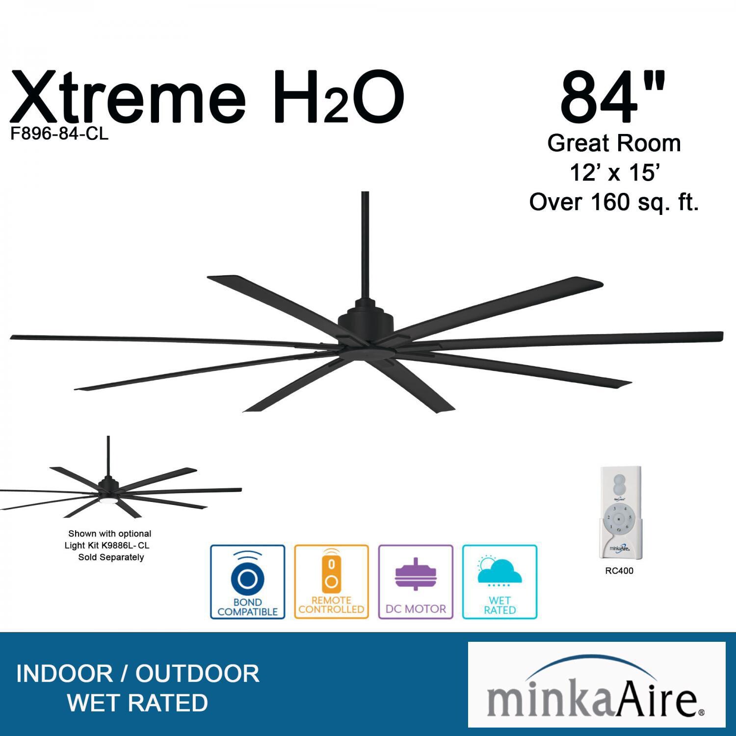 Minka-Aire F896-84-CL Xtreme H2O 84-Inch 8-Blade Ceiling Fan in Coal Finish w/ Coal Blades - Overview thumbnail