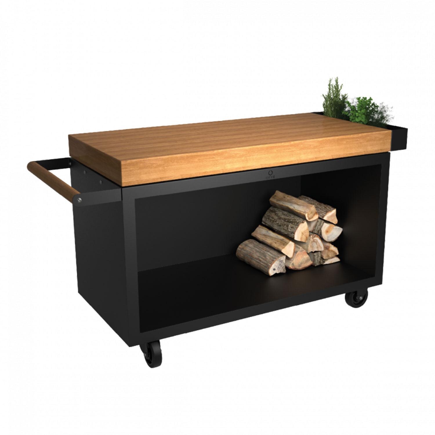 OFYR MP-B-135-PRO-TW Mise en Place Black 135 PRO Teak Wood 65 Inch Food Prep Station - Display - White Background thumbnail