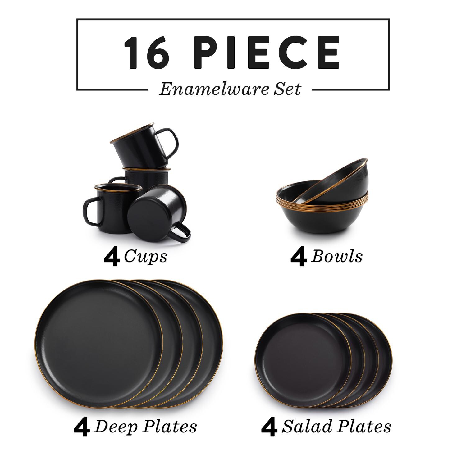Barebones Living BND-1341 Enamel Dining Set - 16 pc - Charcoal - Product Overview thumbnail