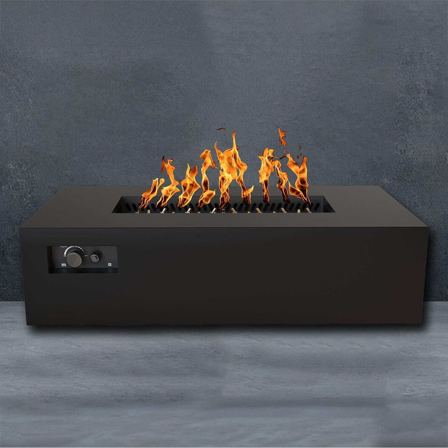 AON 60 x 34 Inch Rectangular Powder Coated Steel Natural Gas Fire Pit Table in Black By Warming Trends - Fire - Detail thumbnail