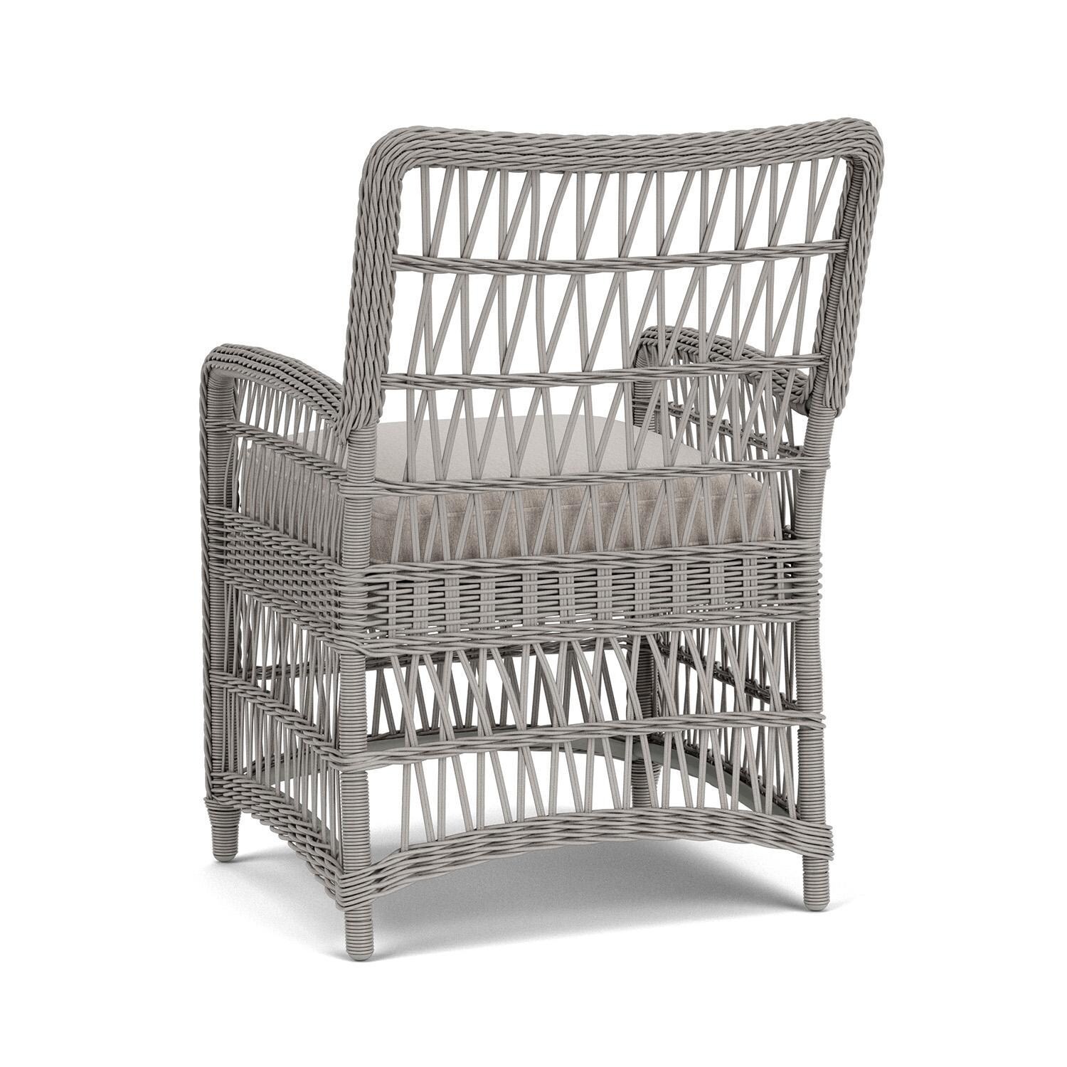 Lloyd Flanders Mackinac Dining Armchair in Putty Finish with Remy Cloud Fabric - Rear Left thumbnail