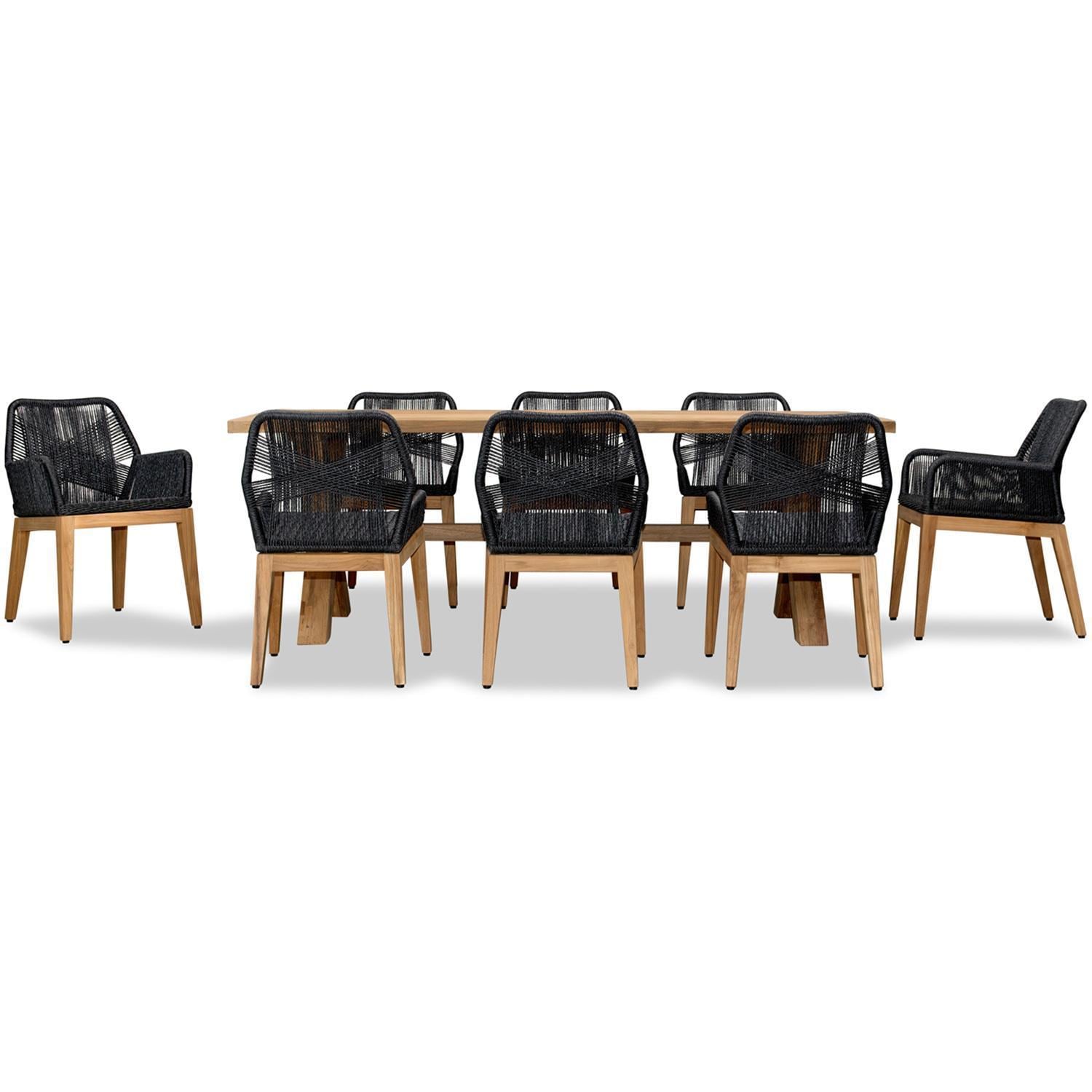 Wood Grove 8 Seat Reclaimed Teak and Rope Dining Set By Lakeview - Front View - White Background thumbnail