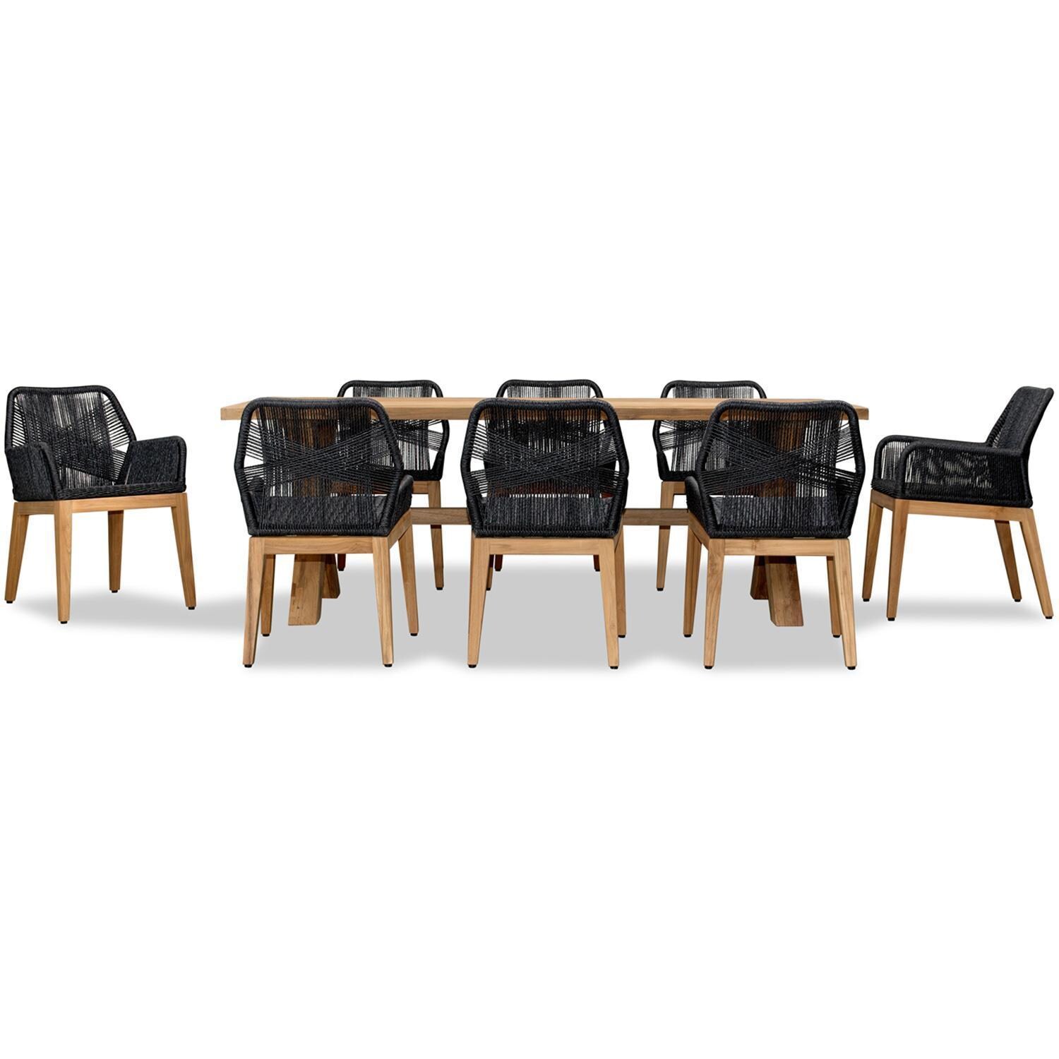 Wood Grove 8 Seat Reclaimed Teak and Rope Dining Set By Lakeview - Front View - White Background thumbnail