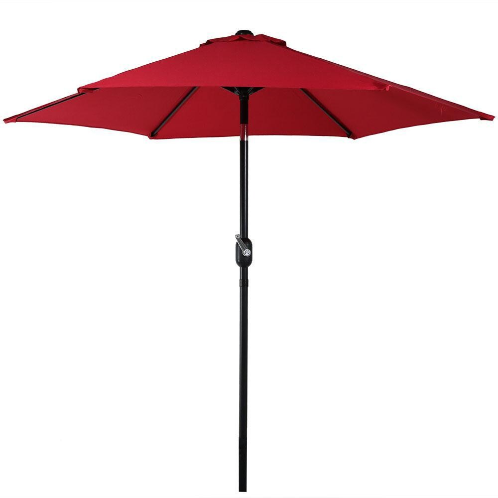 Ultimate Patio 7.5 Ft. Octagonal Aluminum Patio Market Umbrella W/ Crank & Tilt - Black Frame & Red Polyester Canopy thumbnail