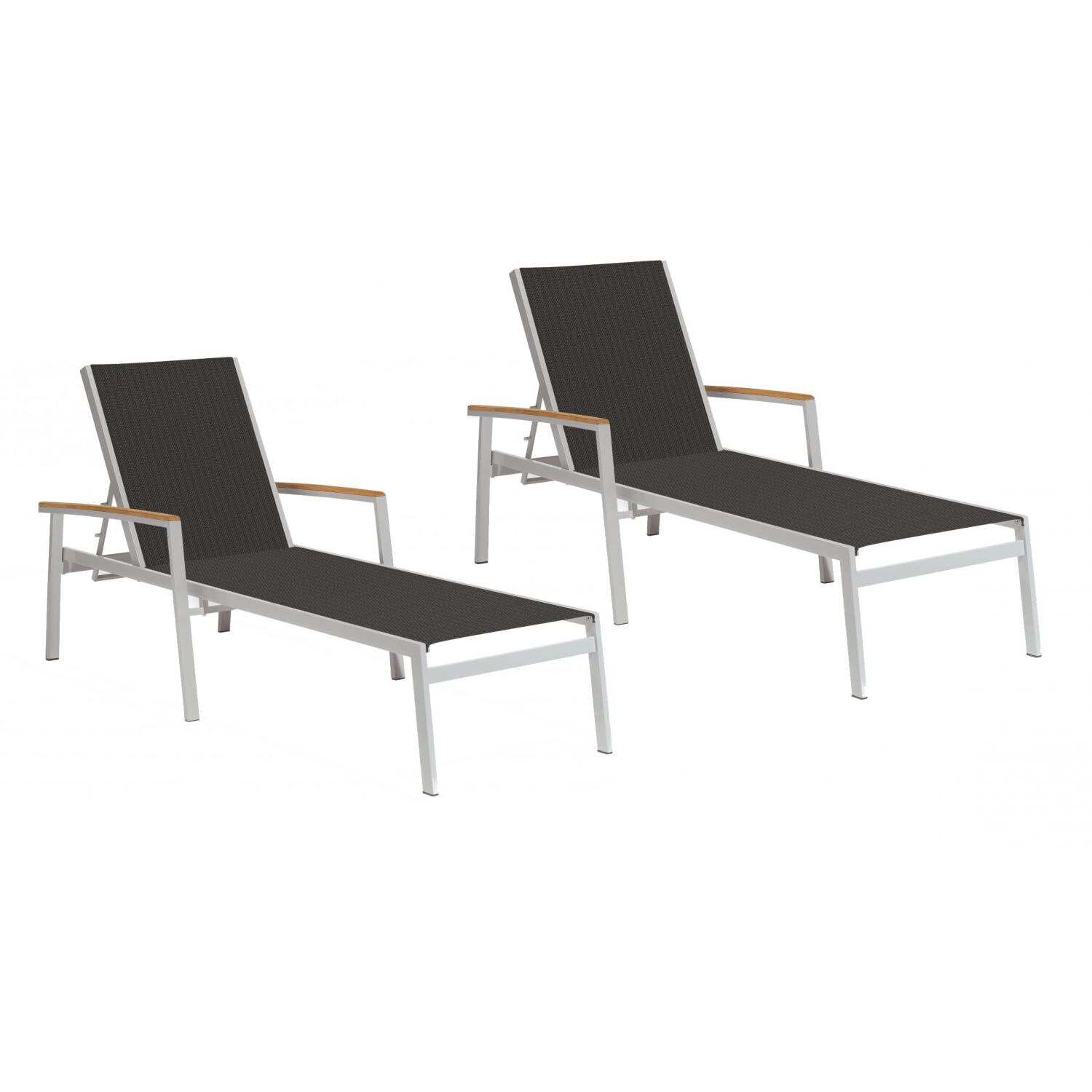 Travira Aluminum Patio Chaise Lounge W/ Black Sling & Teak Arm Caps By Oxford Garden - Set Of 2