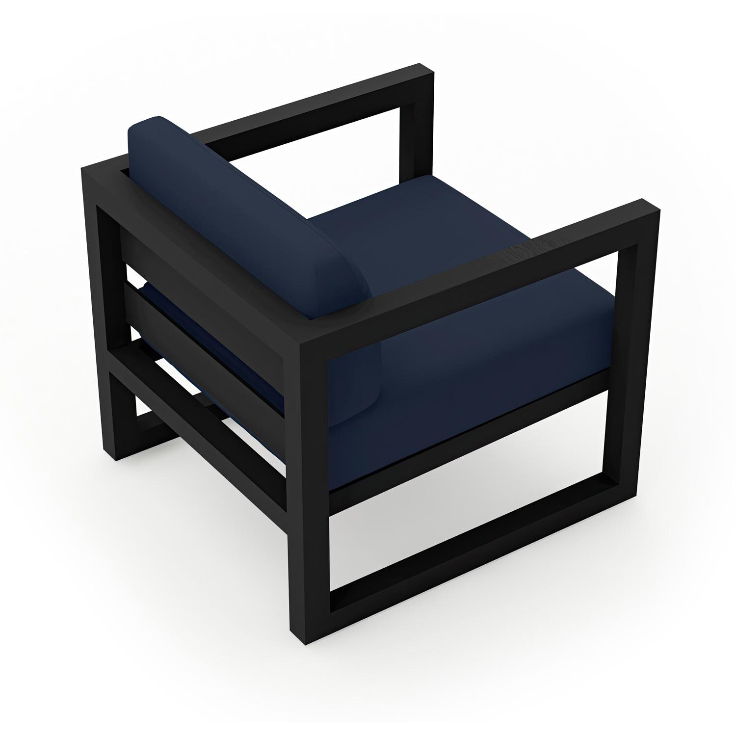 Lakeview MSTYCV-BK-CC-IN Misty Cove Aluminum Club Chair in Black w/Spectrum Indigo Cushions by Lakeview Outdoor Designs - Angled Back - White Background thumbnail