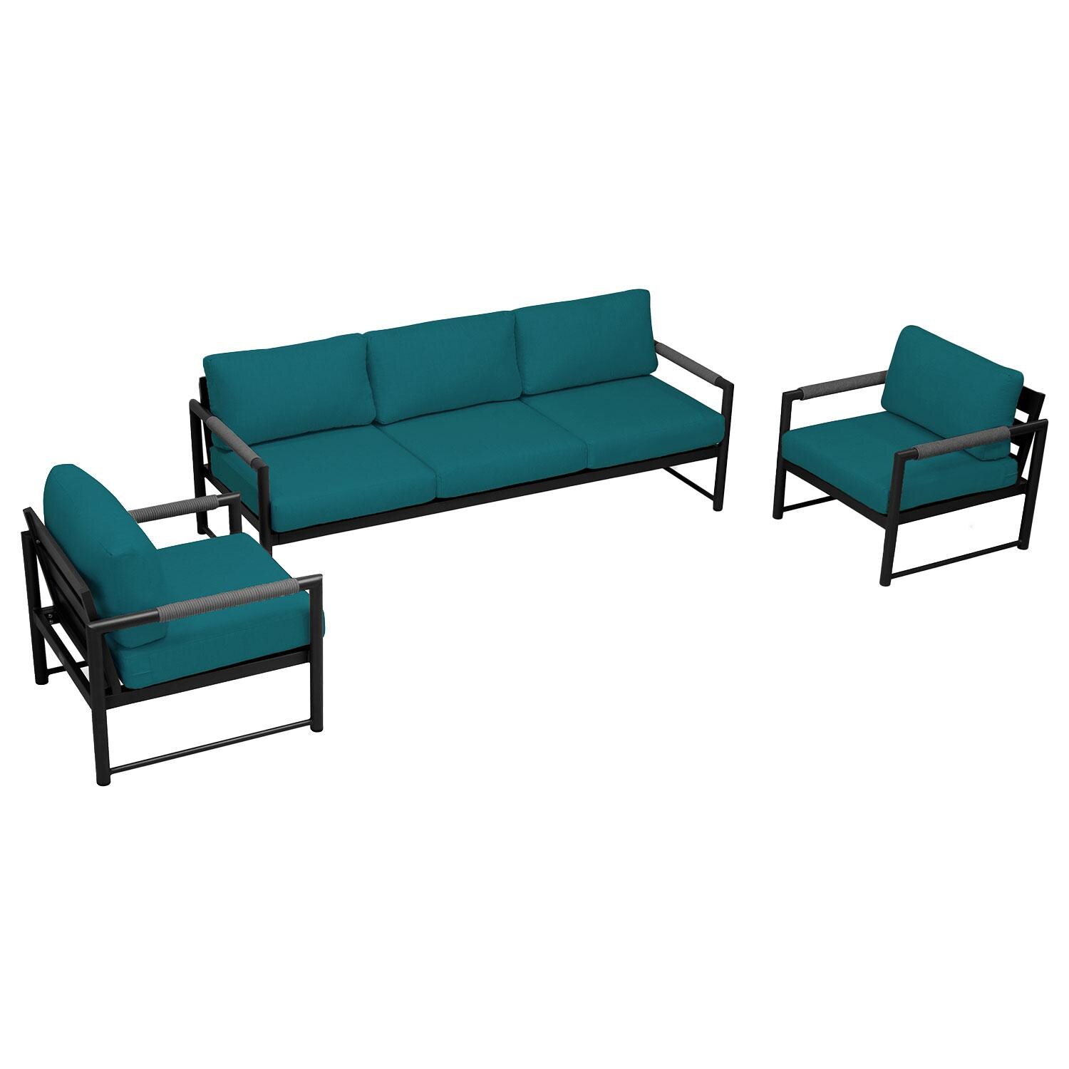 Lakeview AVEBAY-BK-CO-SET141-PC Avenue Bay Black/Carbon 3 Pc Sofa Club Chair Set - Spectrum Peacock - Overhead View - White Background thumbnail