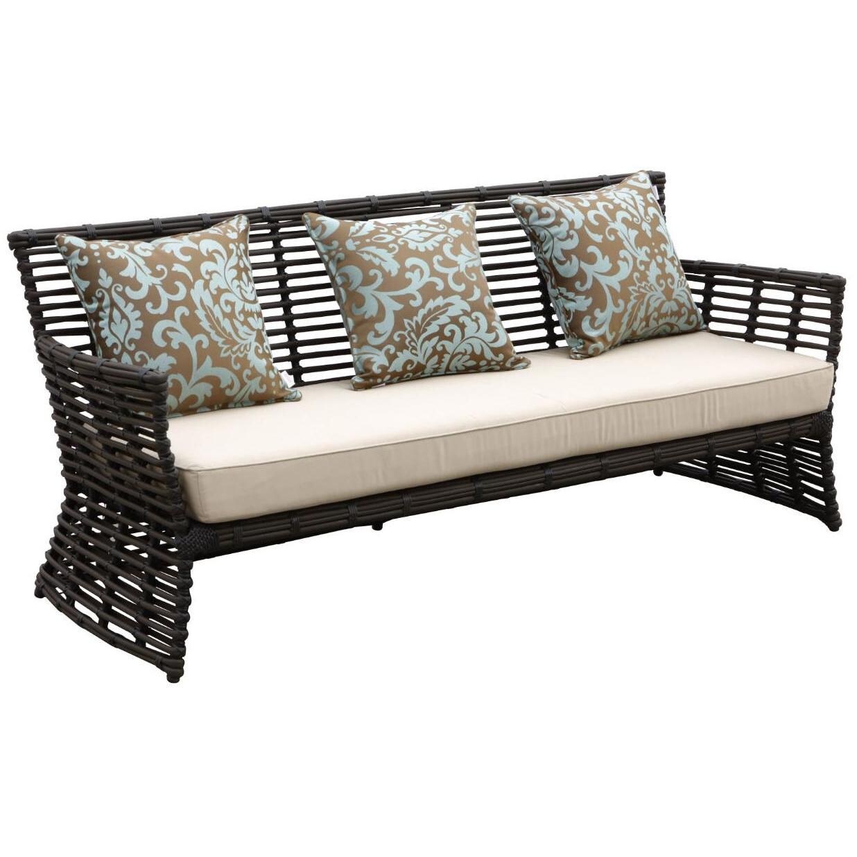 Venice Wicker Patio Sofa W/ Sunbrella Canvas Antique Beige Cushion By Sunset West thumbnail