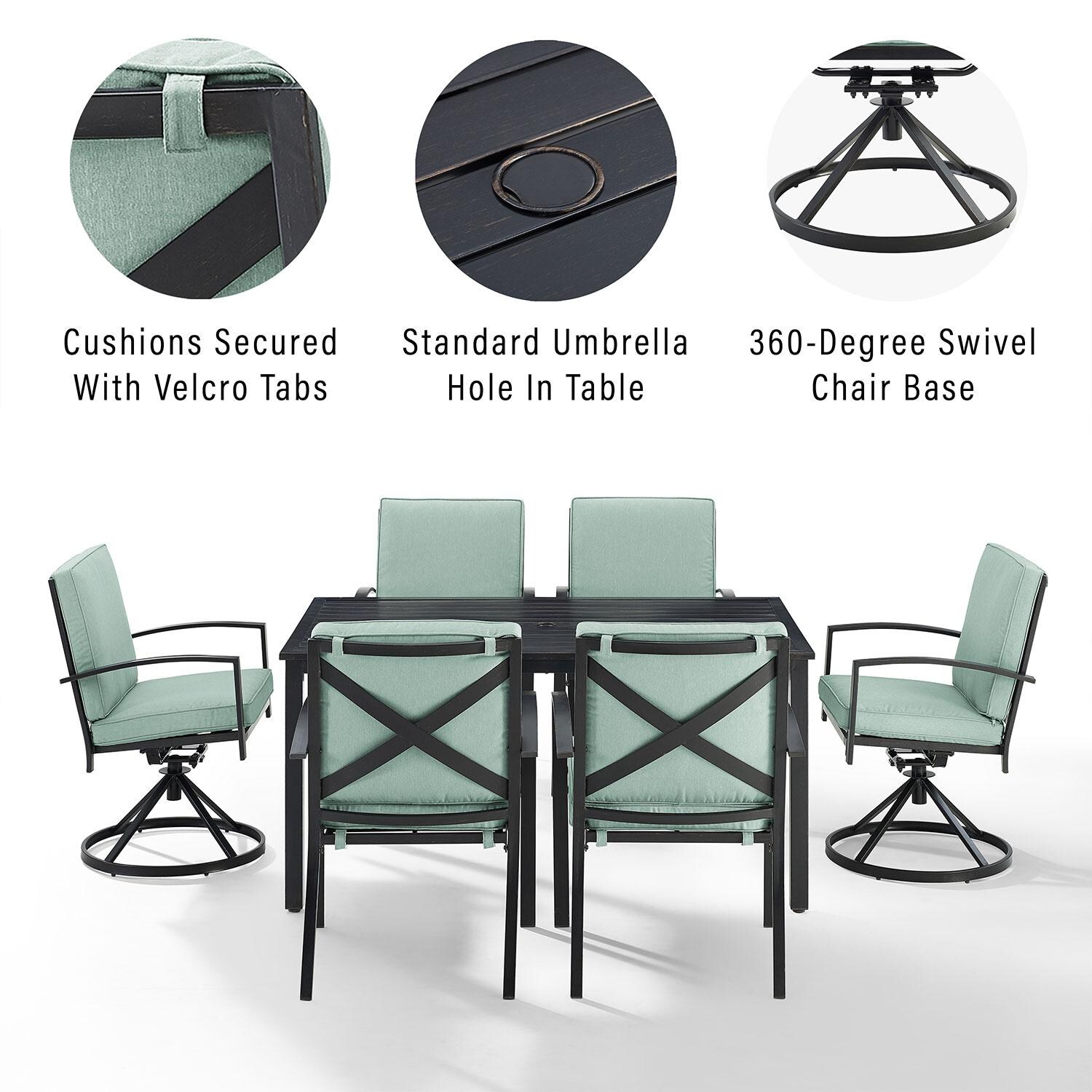 Ultimate Patio UP-82256BZ-MI 7Pc Outdoor Dining Set in Mist W/ Dining Chairs & Swivel Chairs - Features - Diagram thumbnail