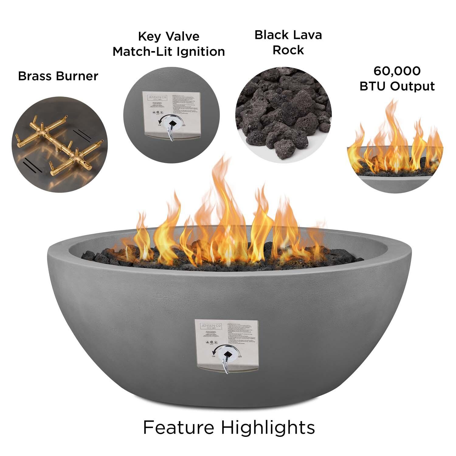 Dustyview 42-in Round Concrete Natural Gas Fire Pit in Ash by BBQGuys Signature - Features - Detail thumbnail