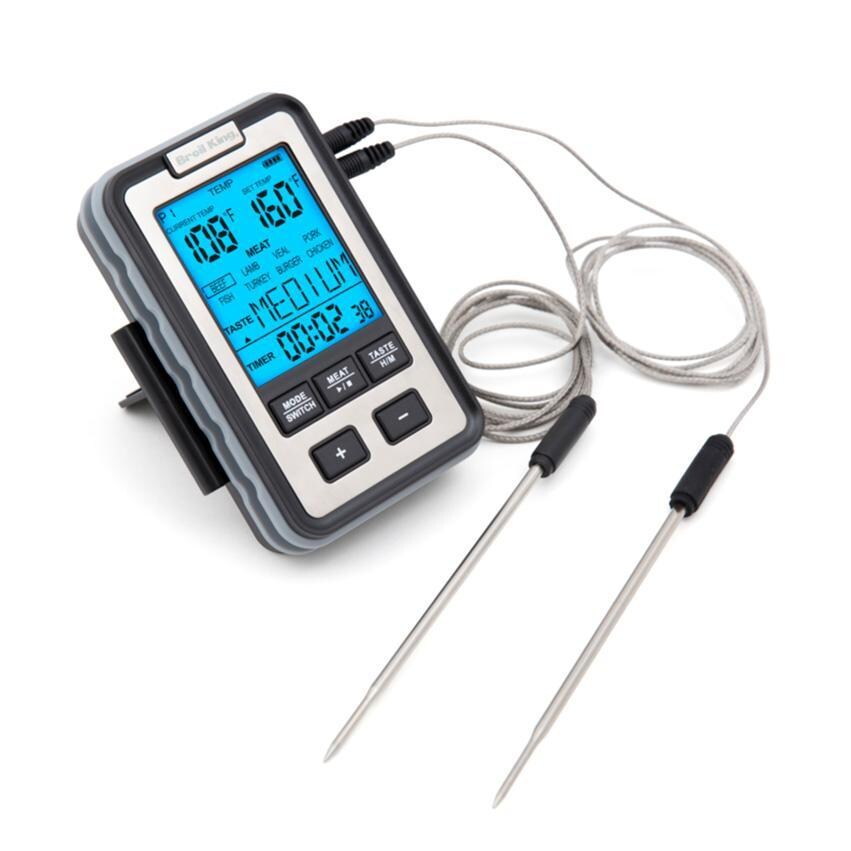 Broil King Digital Side Table Thermometer - 61935 - Turned On Both Probes Out - White Background thumbnail