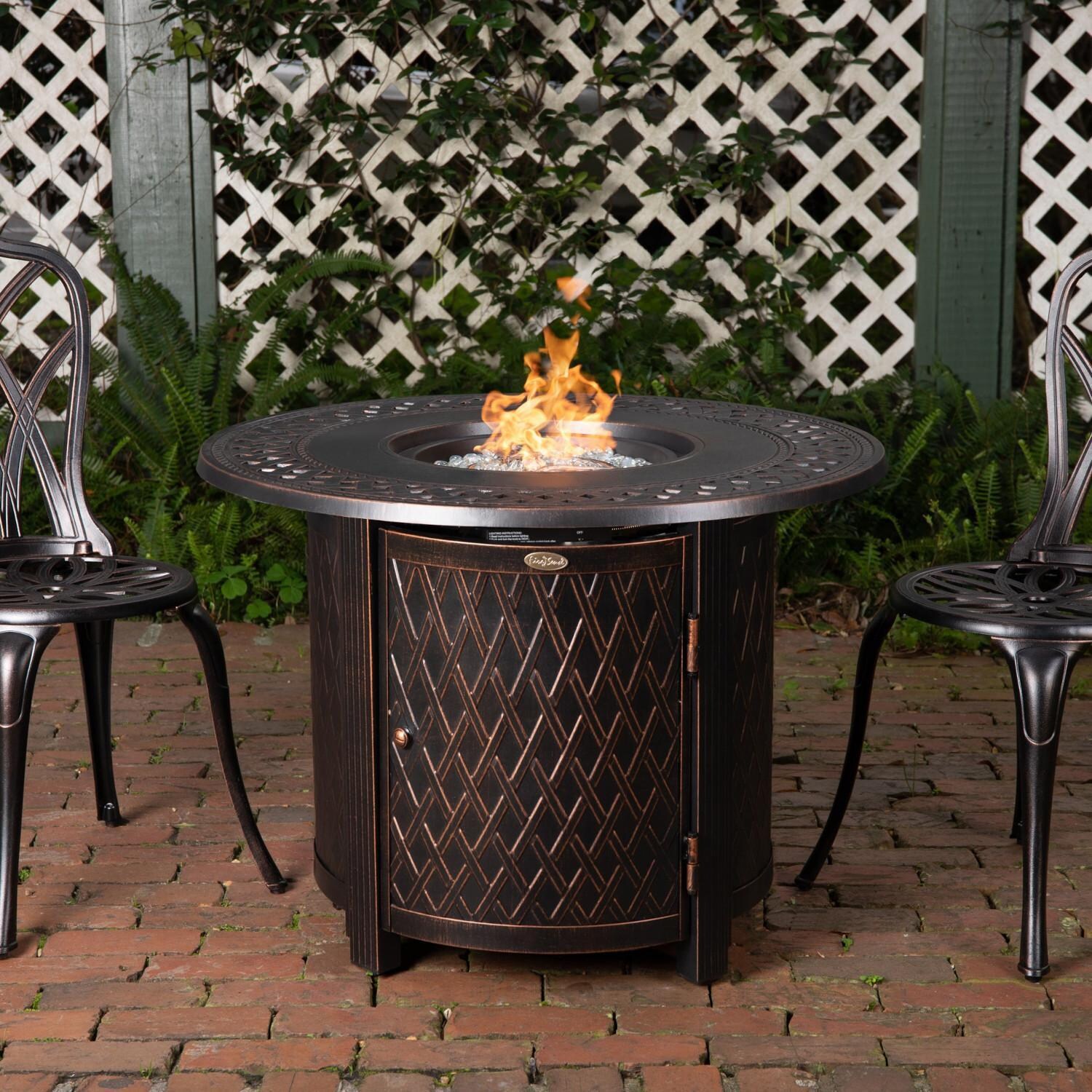 Ultimate Patio 62988-NG Palm Way 33-Inch Round Aluminum Natural Gas Fire Pit thumbnail