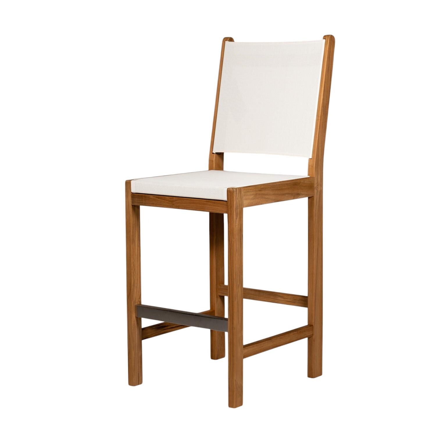 Royal Teak Collection BARWS Legacy Teak Sling Bar Stool in White - Angle - White Background thumbnail