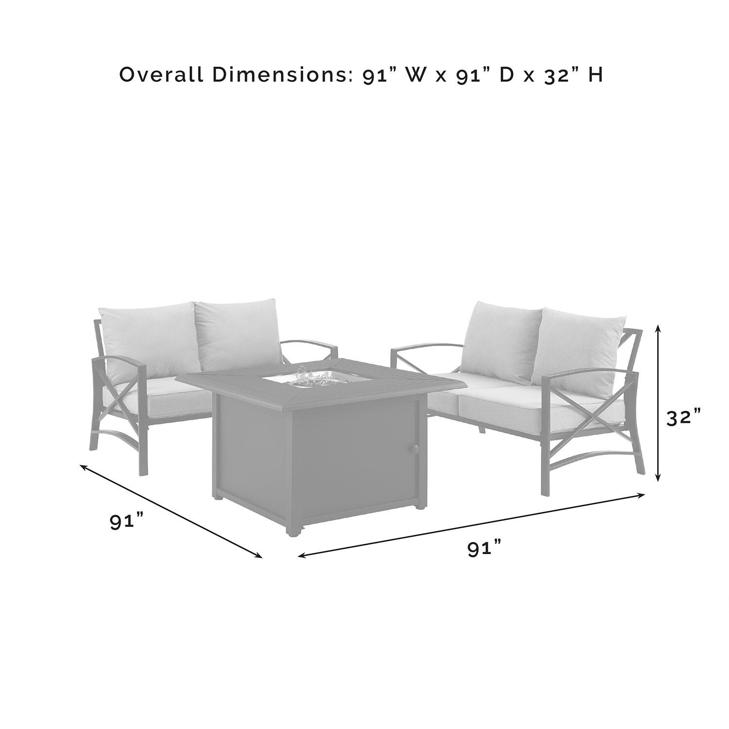 Ultimate Patio UP-82271BZ-MI 3Pc Outdoor Loveseat Set W/ Fire Table in Mist - Overall Dimensions - Diagram thumbnail