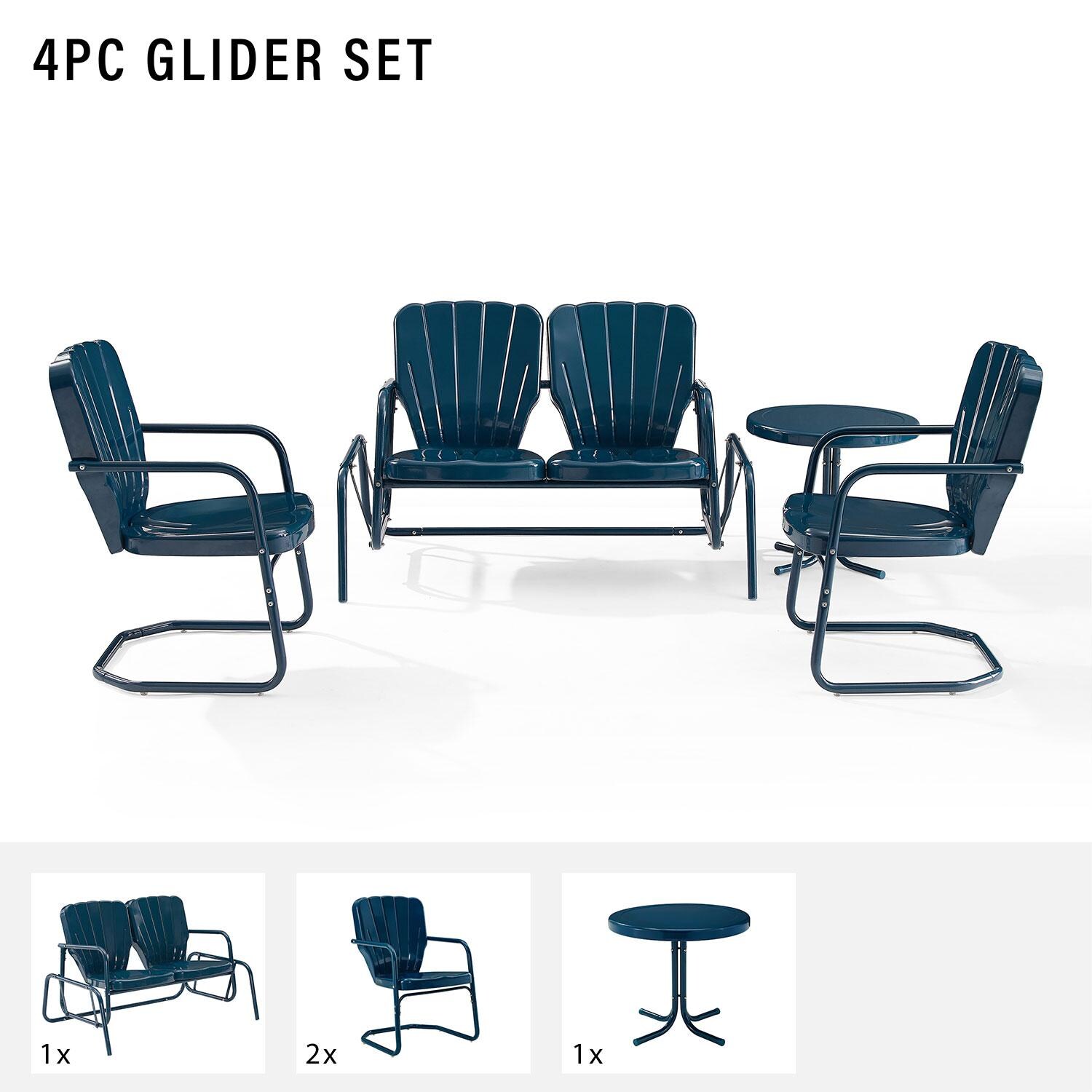Ultimate Patio UP-32255NV 4Pc Retro Outdoor Loveseat Glider Patio Set in Navy Gloss - Included in Set (Loveseat, Four Chairs, and Table) - Diagram thumbnail