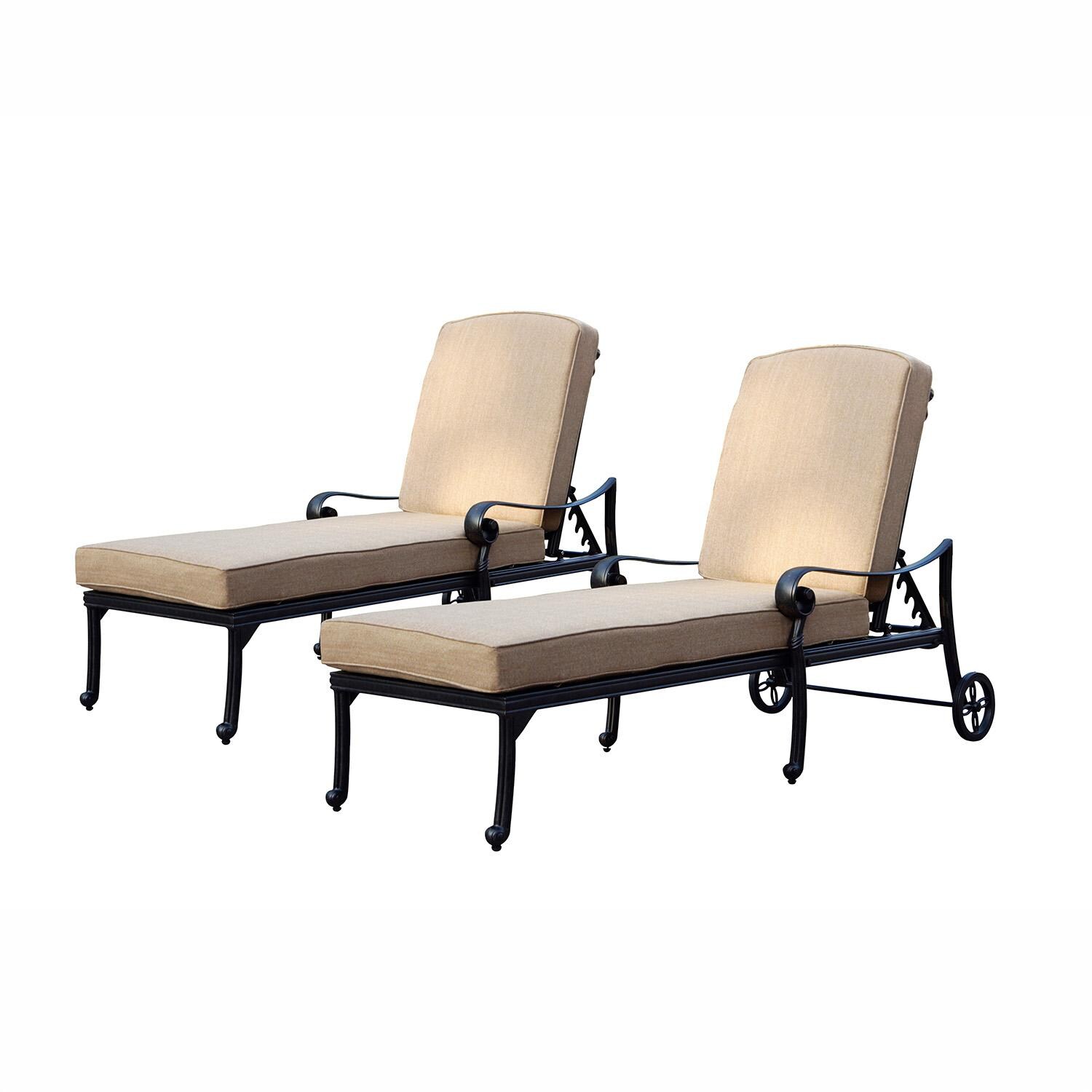 Darlee Santa Monica 2 Pc Cast Aluminum Patio Chaise Lounge Set w/ Beige Canvas Cushions - Set - White Background thumbnail