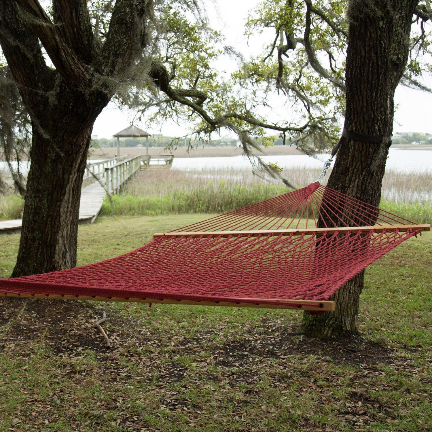 Pawleys Island 15DCGN Presidential Size Original DuraCord Rope Hammock - Garnet - On the Lawn thumbnail