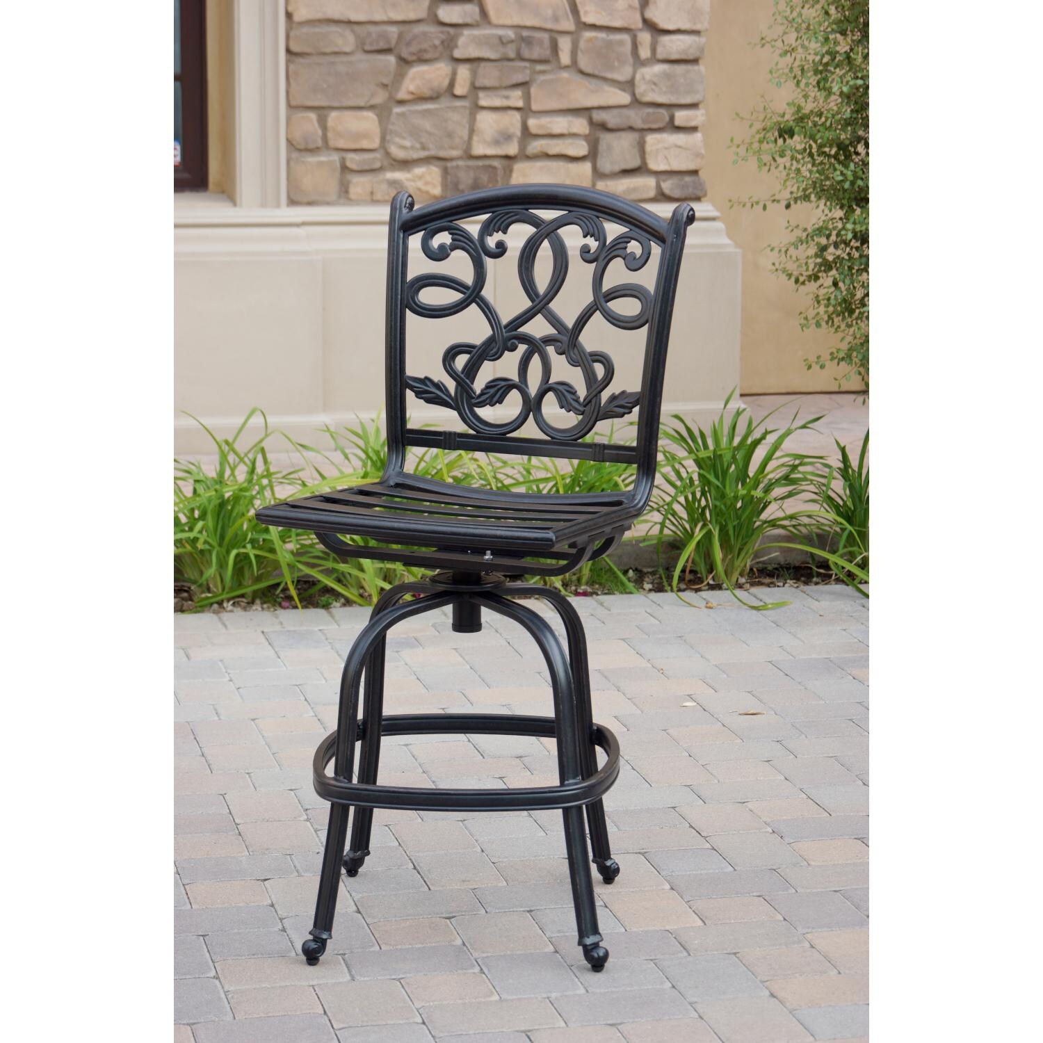 Darlee DL2052-5PC-707K17 Santa Monica 5 Piece Cast Aluminum Party Bar Set W/ Armless Swivel Bar Stools & Sesame Cushions - Armless Bar Stool Frame thumbnail