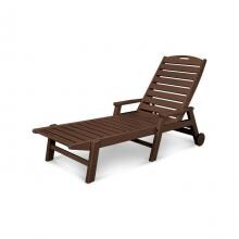 Nautical Mahogany Recycled Plastic Wood Patio Chaise Lounge W/ Arms & Wheels By POLYWOOD