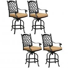 Madison 4 Piece Cast Aluminum Patio Counter Height Swivel Bar Stool Set W/ Sesame Polyester Cushions By Darlee