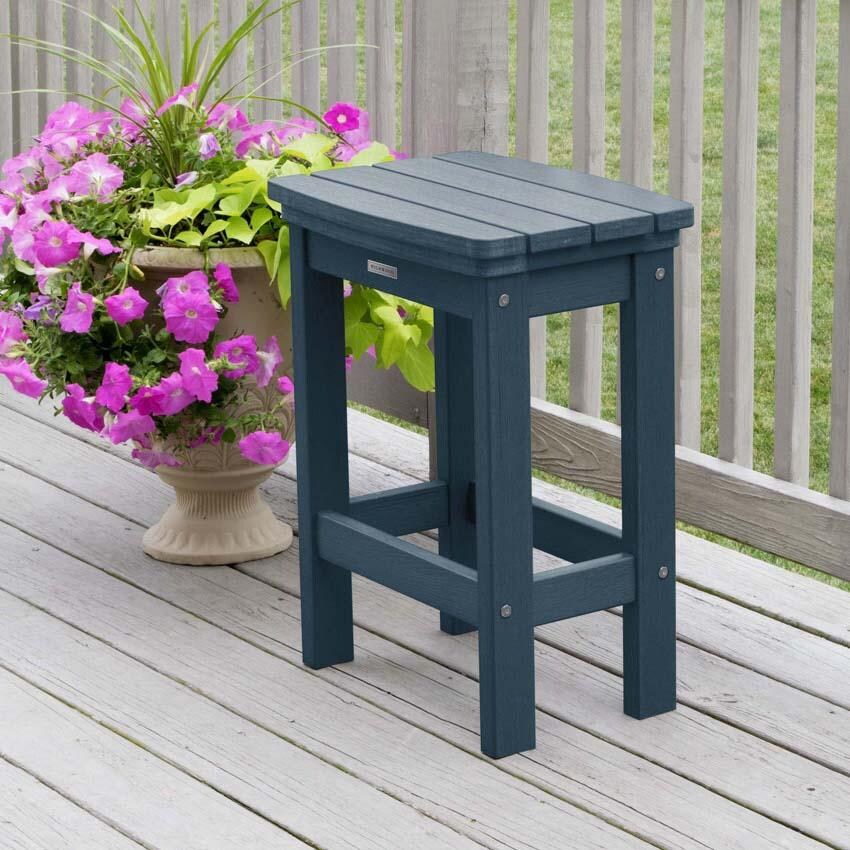 Hart Lane Polyresin Bar Stool Counter Height in Nantucket Blue By Lakeview Outdoor Designs - Angled - Lifestyle thumbnail