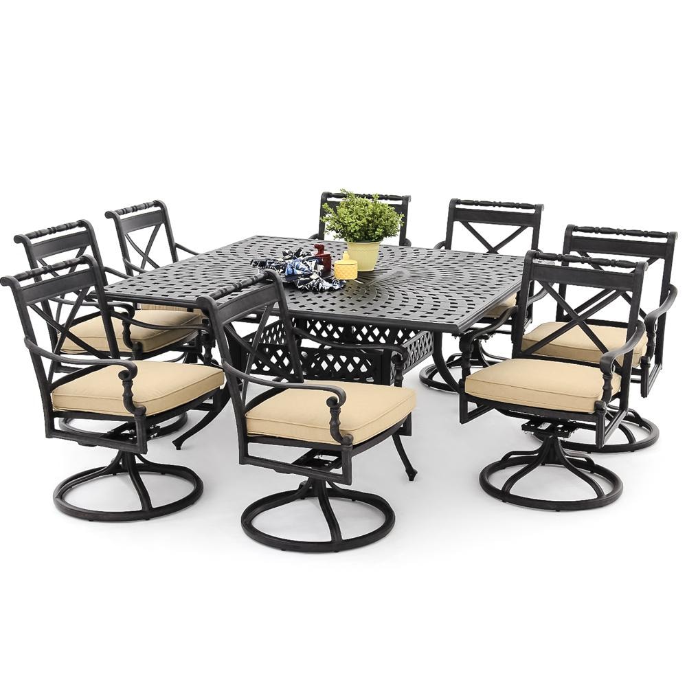 Hansen Cast Aluminum Patio Furniture Carrolton 9 Piece Cast Aluminum Patio Dining Set With Swivel Rockers
