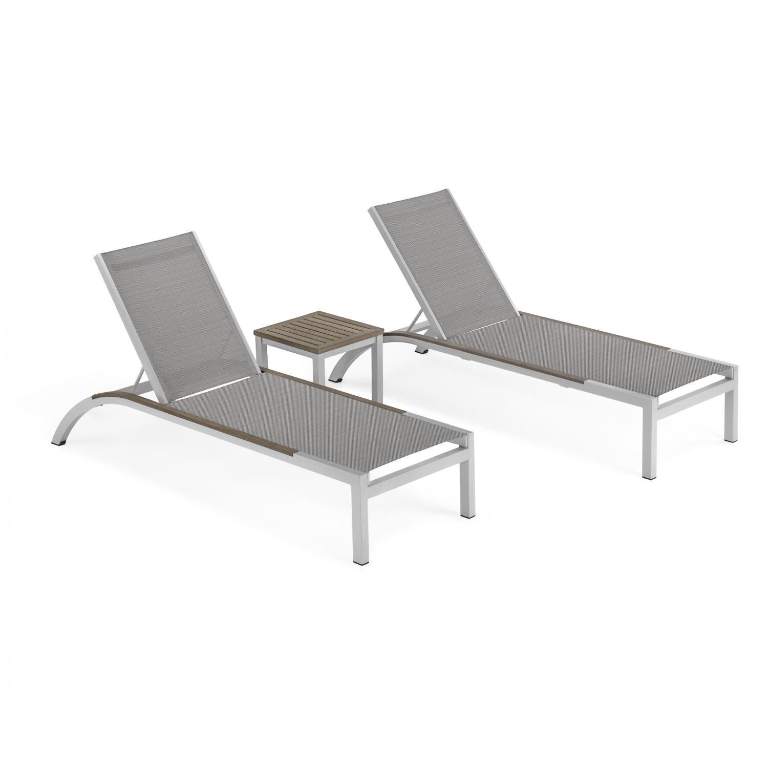 Argento 3 Piece Aluminum Patio Chaise Lounge Set W/ Tekwood Vintage Side Rails & Tekwood Vintage End Table By Oxford Garden - Titanium Sling