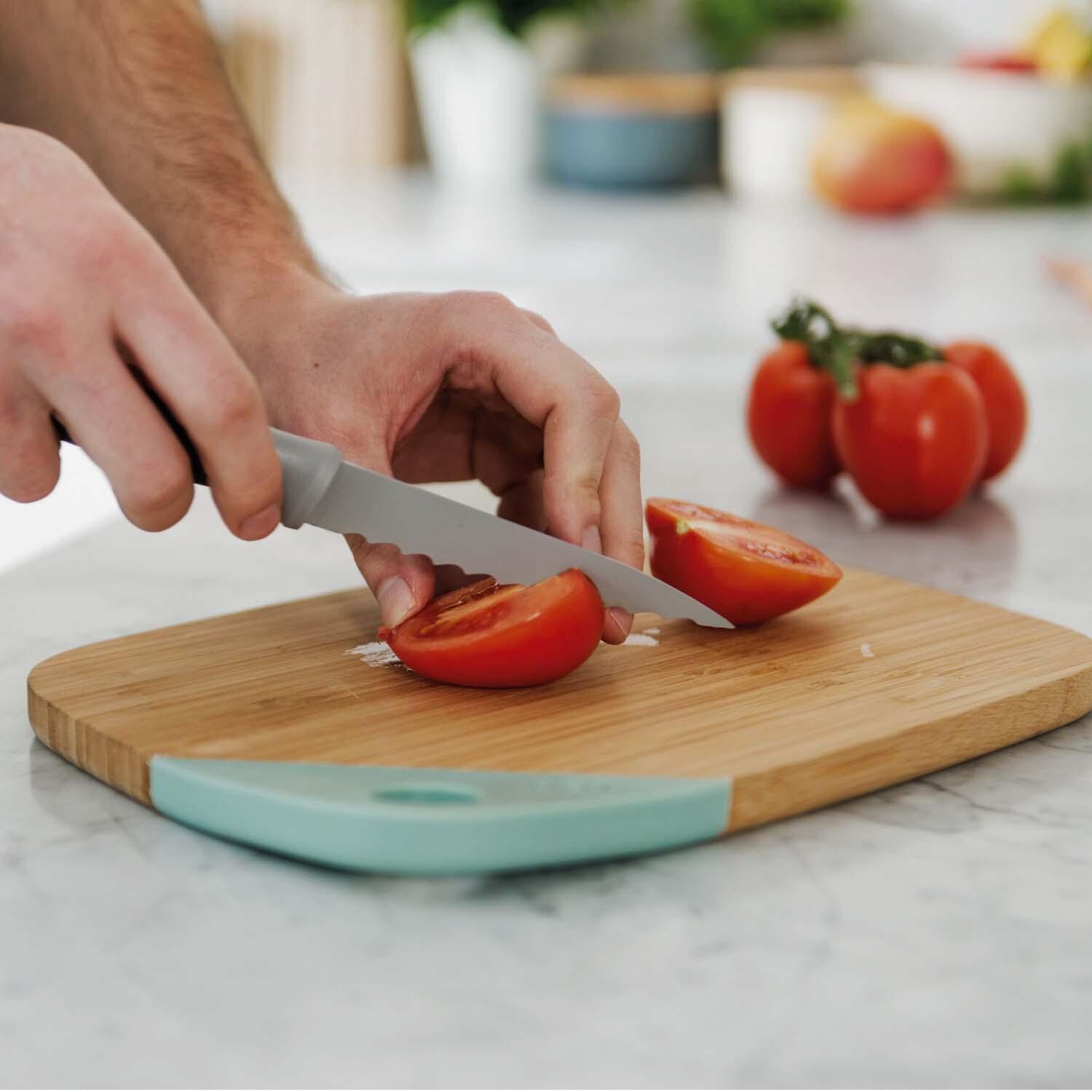 BergHOFF Balance 4 Pc Nonstick Knife Set - Recycled Material - Cutting Tomato - Lifestyle thumbnail