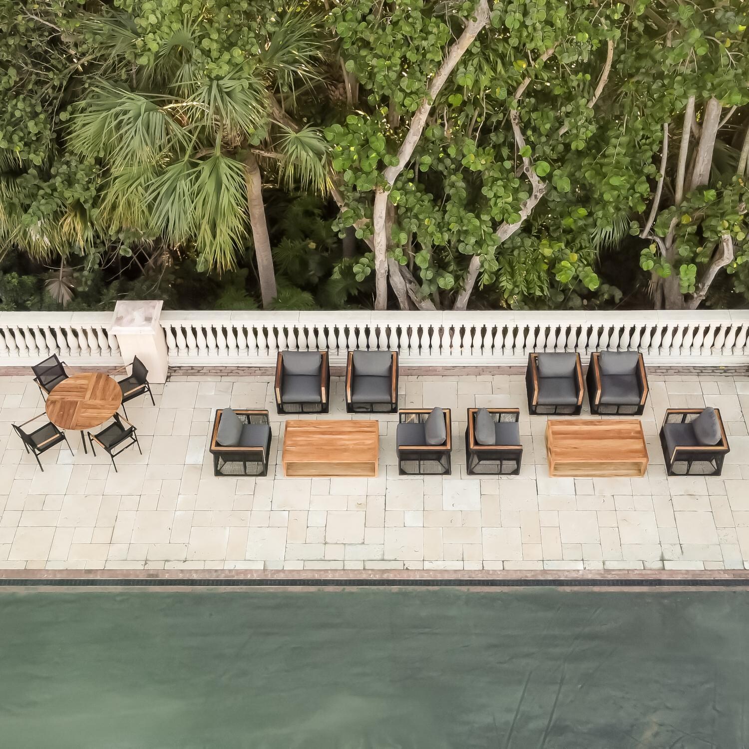 Teak + Table Breeze Olefin Rope & Teak Patio Club Chair in Charcoal/Carbon - Birds Eye View (Table not included) - Lifestyle thumbnail