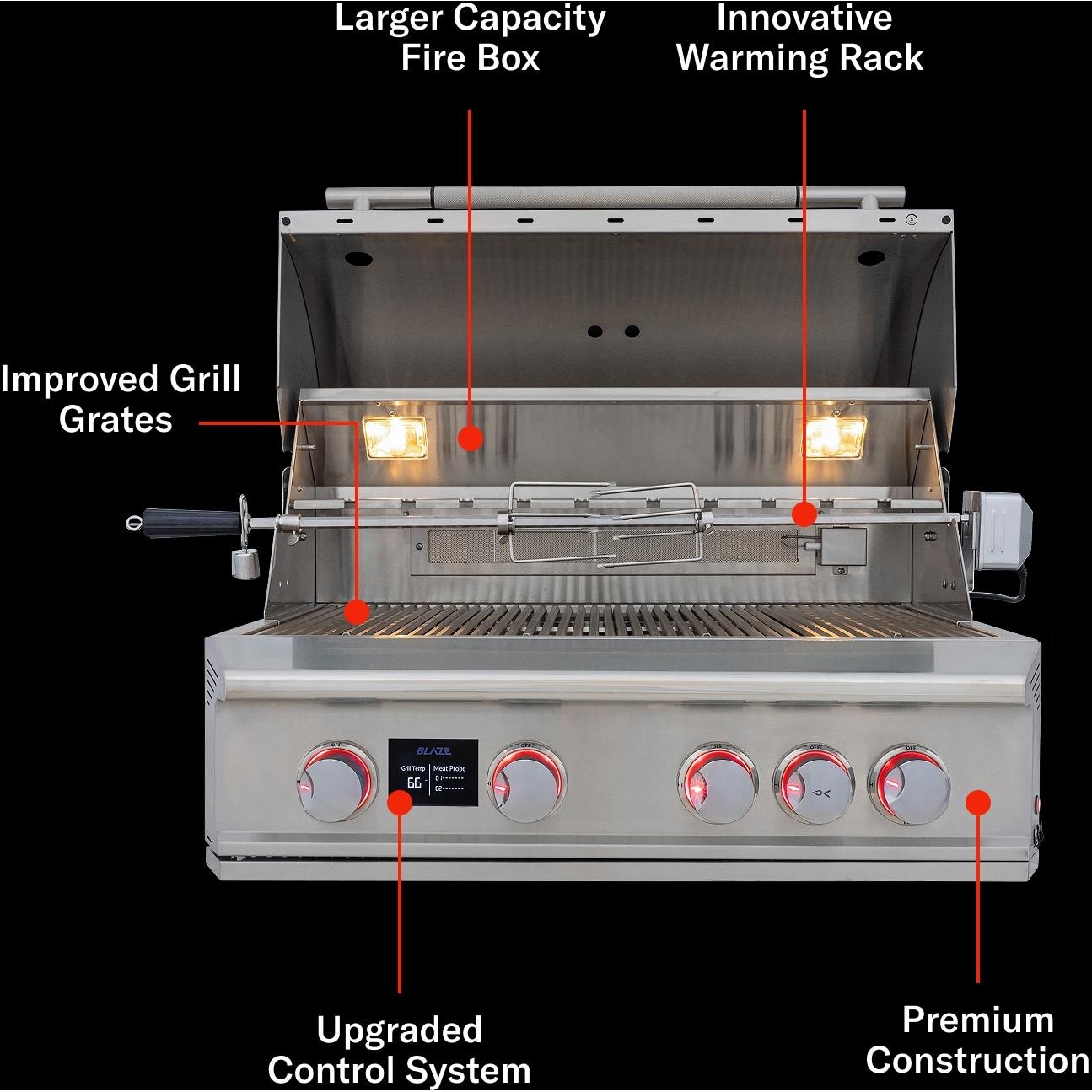 Blaze LTE PRO 32-in 4-Burner Built-In Natural Gas Grill w/ Digital Temperature Screen & Rotisserie - BLZ-4LTEPRO-NG | Front - Detail thumbnail