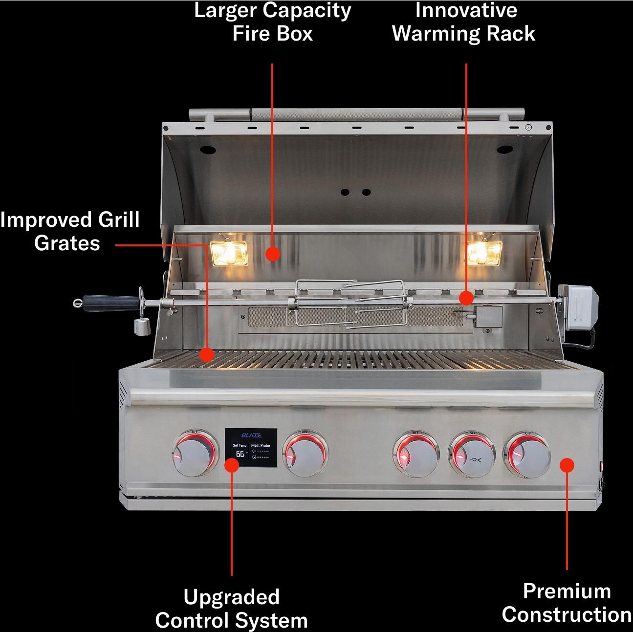 Blaze LTE PRO 32-in 4-Burner Built-In Natural Gas Grill w/ Digital Temperature Screen & Rotisserie - BLZ-4LTEPRO-NG | Front - Detail thumbnail