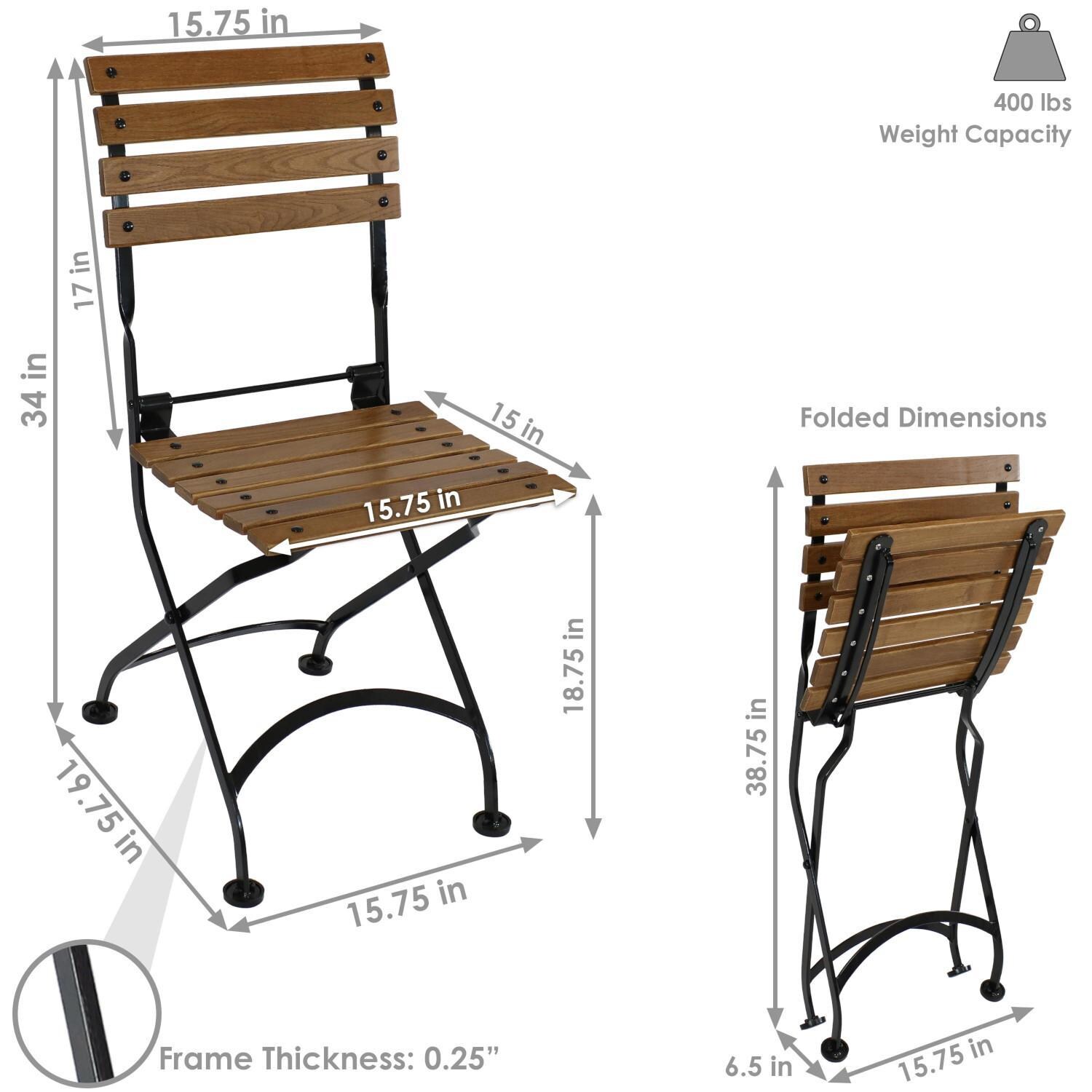 Ultimate Patio 2 Piece European Chestnut Wooden Folding Bistro Side Chair Set - Dimensions thumbnail