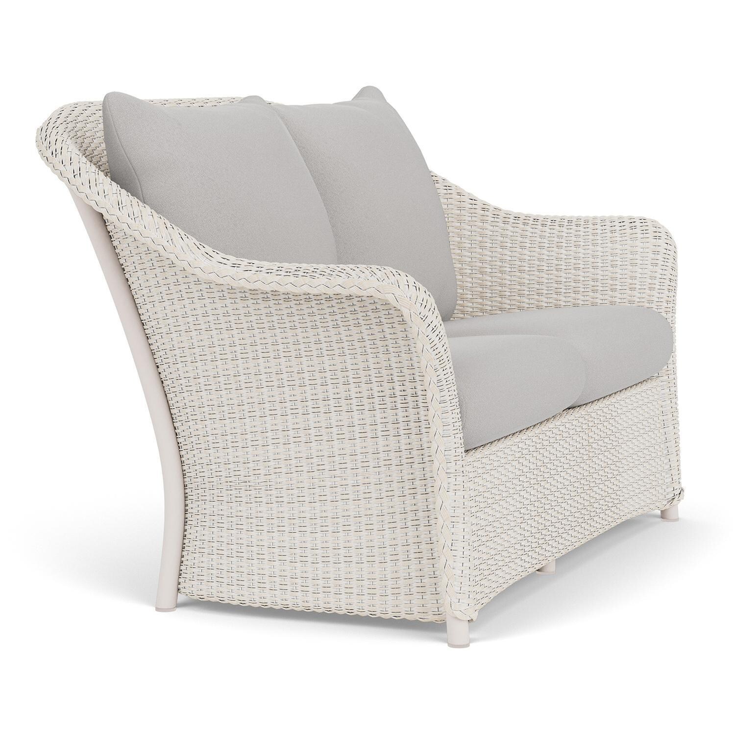 Lloyd Flanders Weekend Retreat Loveseat in Antique White Finish W/ Tundra Dove Fabric - Angled thumbnail