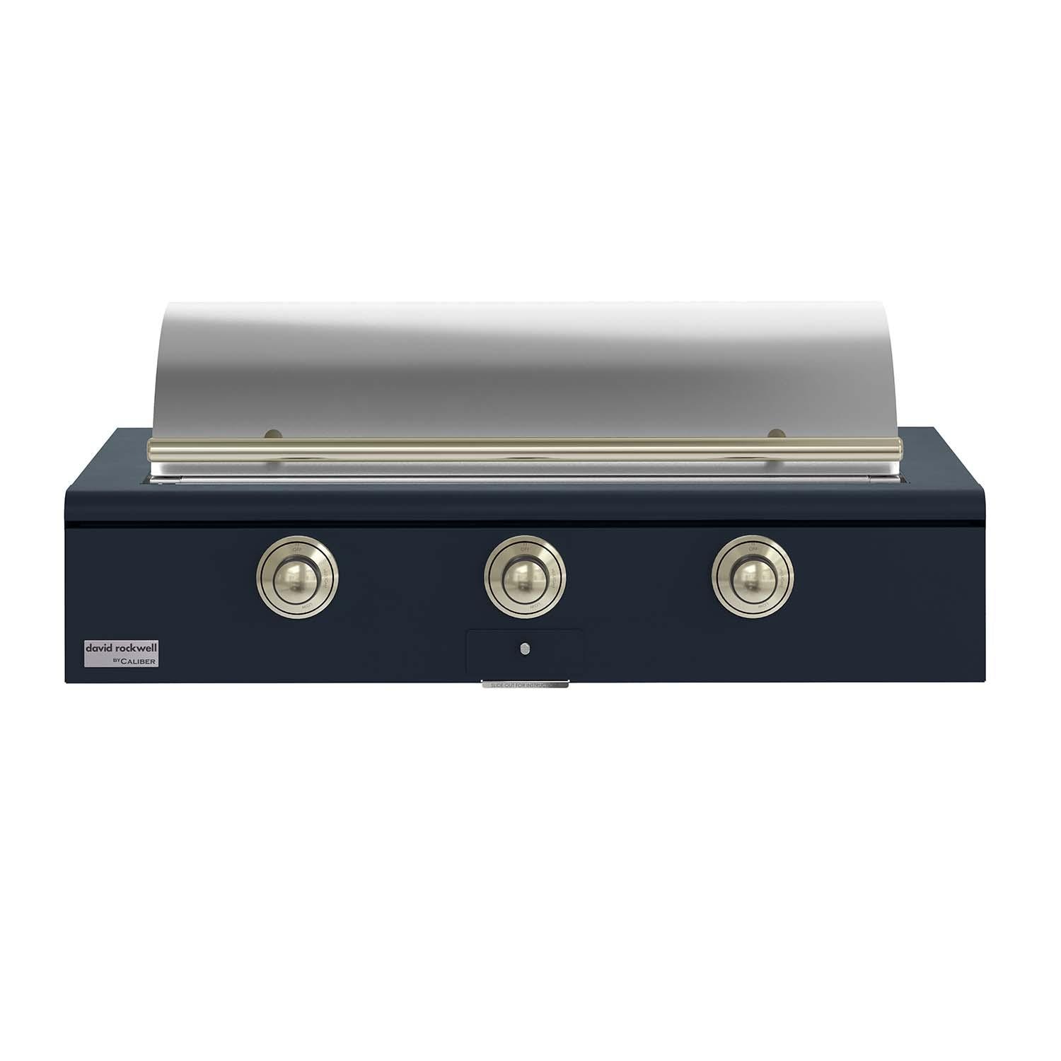 Caliber CRG-48BL00-A-104-H01 48-in Propane Built-In Rockwell Grill - Juniper w/ Brass Hardware - Lid Closed - White Background thumbnail