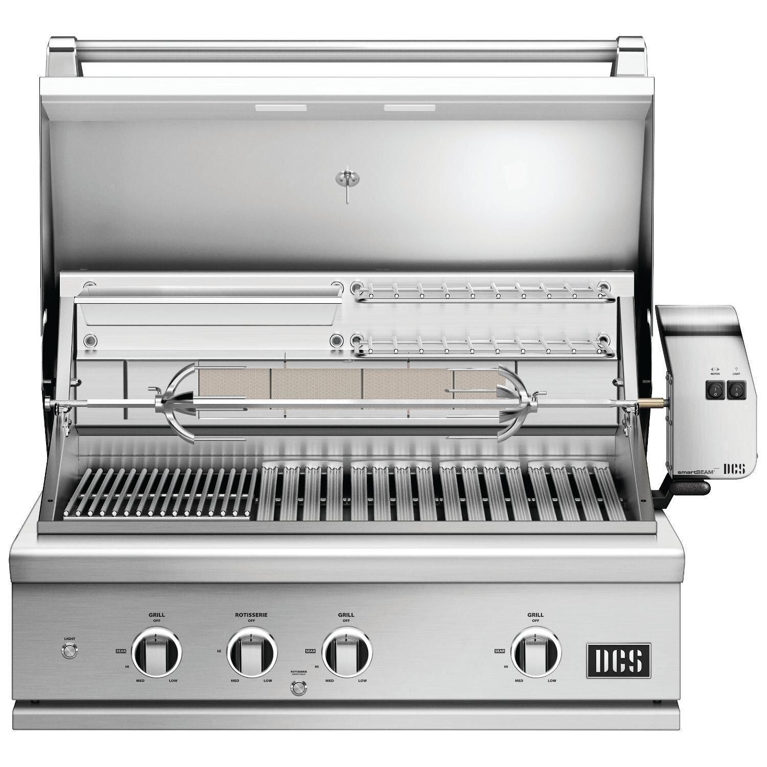 DCS Series 9 Evolution 36-Inch Built-In Natural Gas Grill With Rotisserie - Hood Open - White Background thumbnail